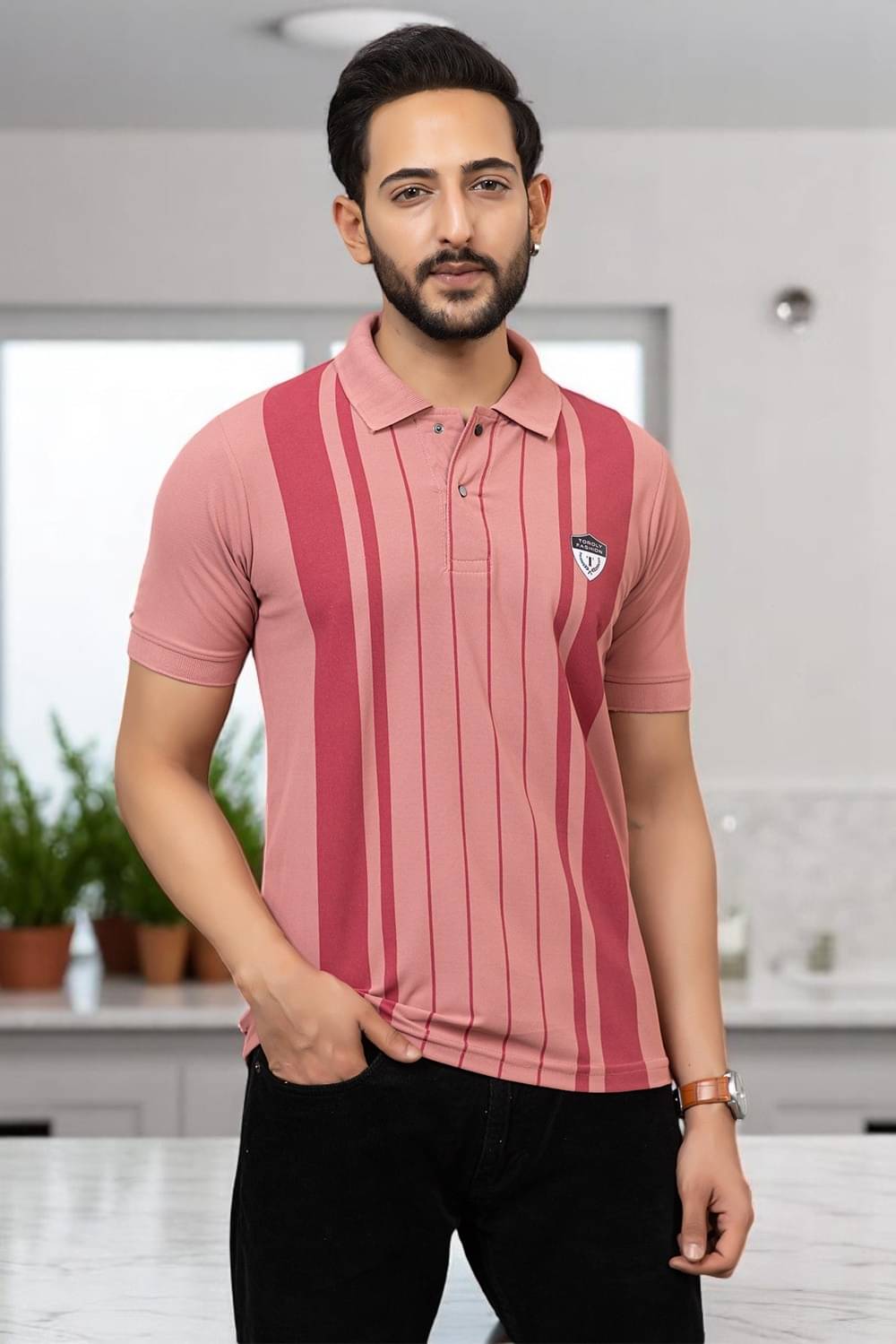 TOROLY Men Cotton Blend Regular Fit Colorblock T-Shirt ( Rose Gold ) TOROLY Men Cotton Blend Regular Fit Colorblock T-Shirt ( Rose Gold )
