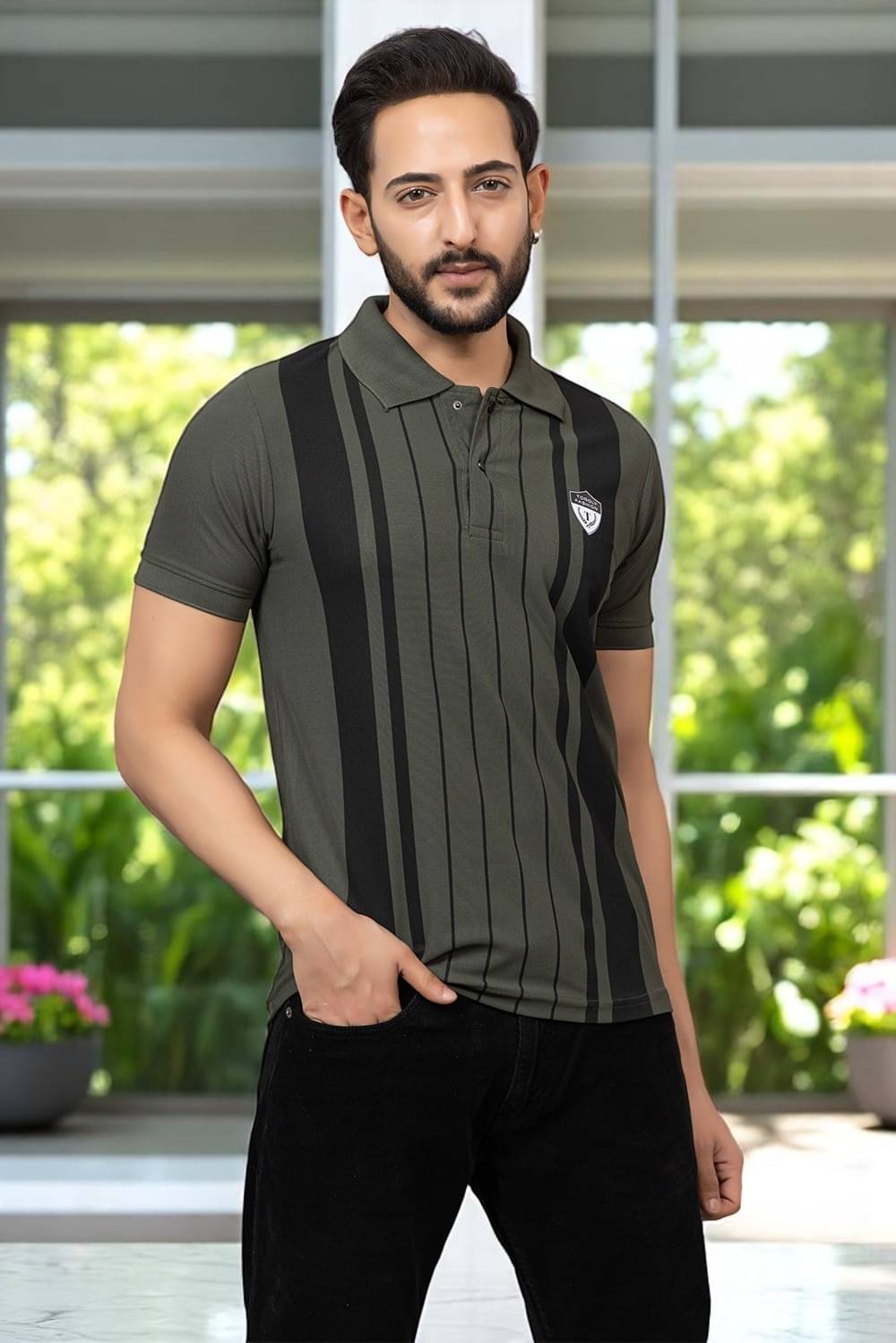 TOROLY Men Cotton Blend Regular Fit Colorblock T-Shirt ( Olive )     			TOROLY Men Cotton Blend Regular Fit Colorblock T-Shirt ( Olive )