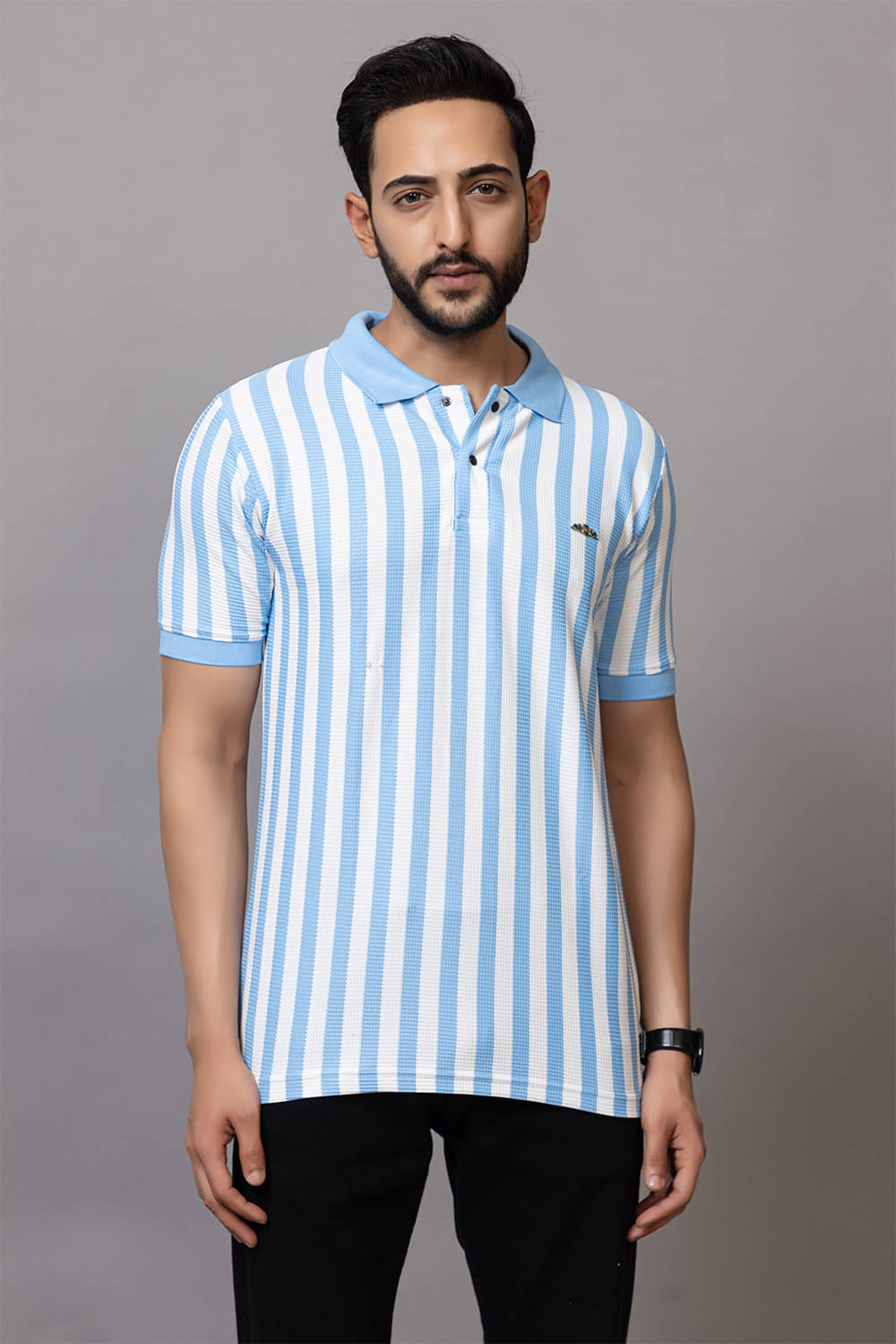    			TOROLY Men Cotton Blend Regular Fit Colorblock T-Shirt ( Sky Blue )