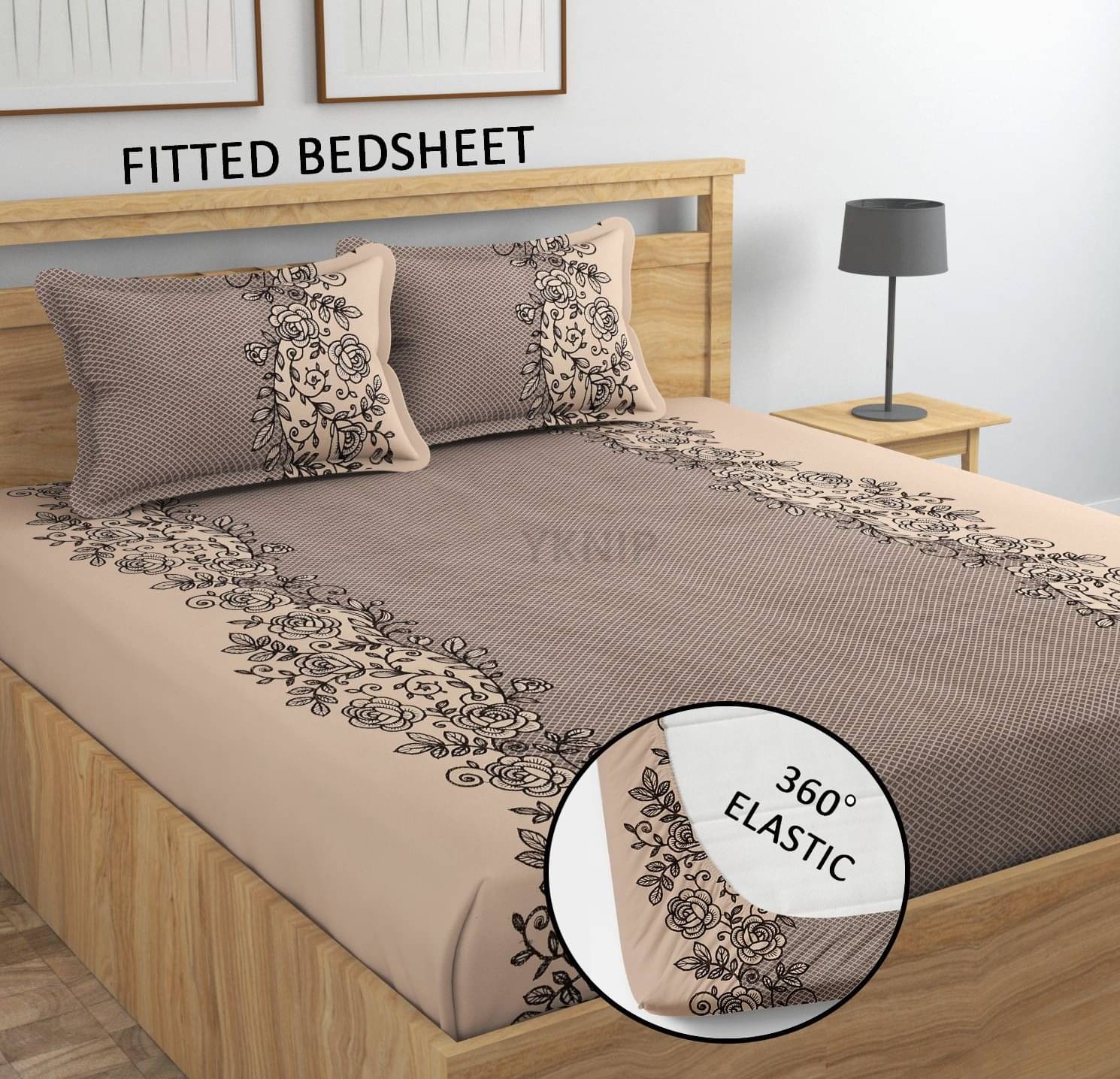 YKNIP Cotton Floral Fitted 1 Bedsheet with 2 Pillow Covers ( King Size ) - Brown YKNIP Cotton Floral Fitted 1 Bedsheet with 2 Pillow Covers ( King Size ) - Brown