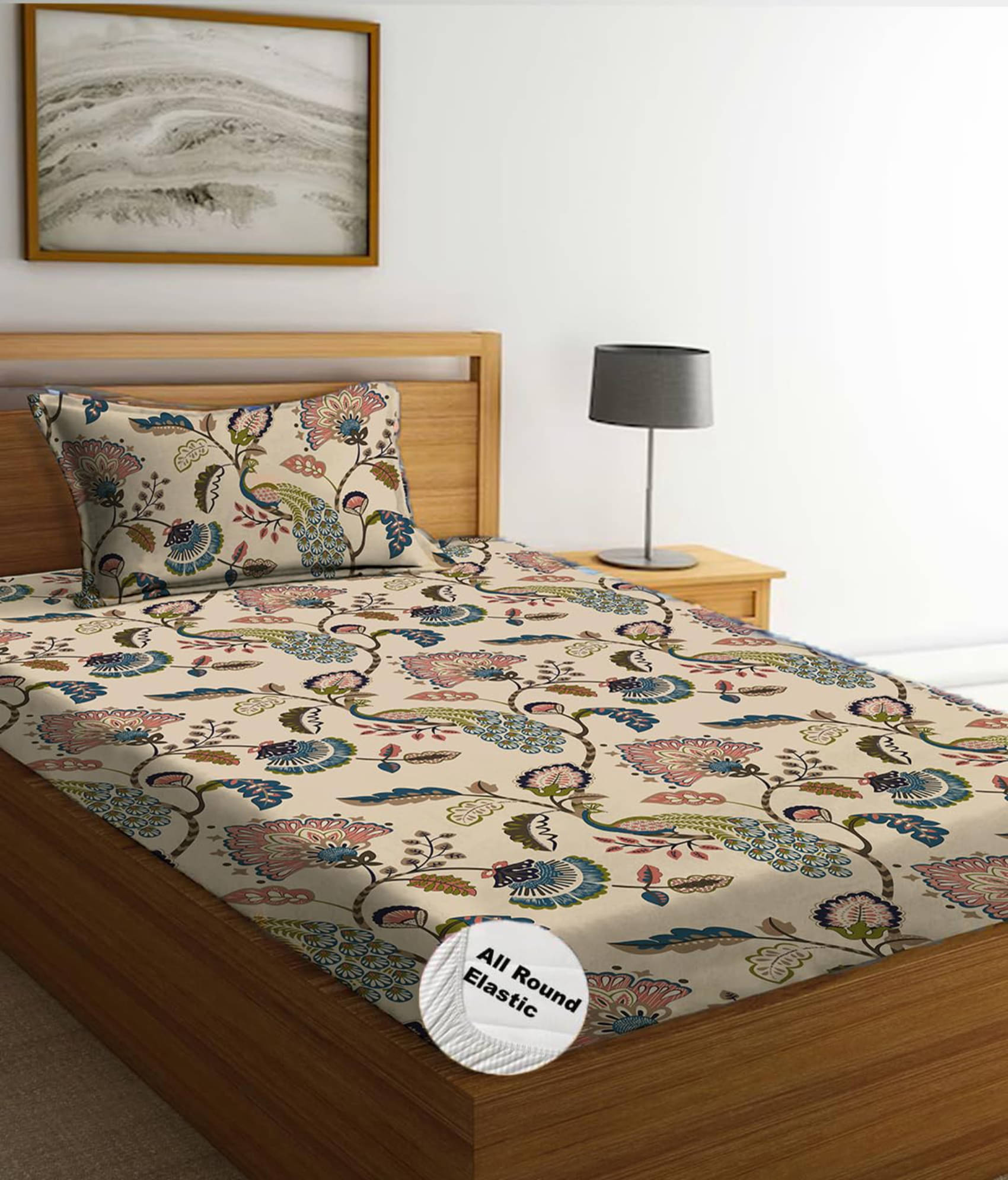 YKNIP Cotton Floral Fitted 1 Bedsheet with 1 Pillow Cover ( Single Bed ) - Beige YKNIP Cotton Floral Fitted 1 Bedsheet with 1 Pillow Cover ( Single Bed ) - Beige