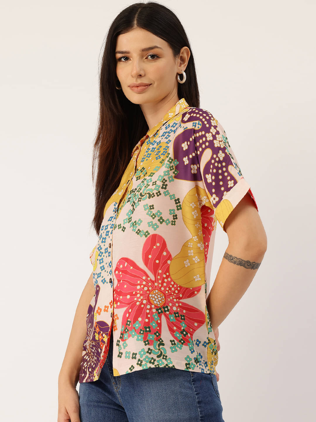 feranoid Women Printed Cotton Blend Shirt ( Beige )     			feranoid Women Printed Cotton Blend Shirt ( Beige )