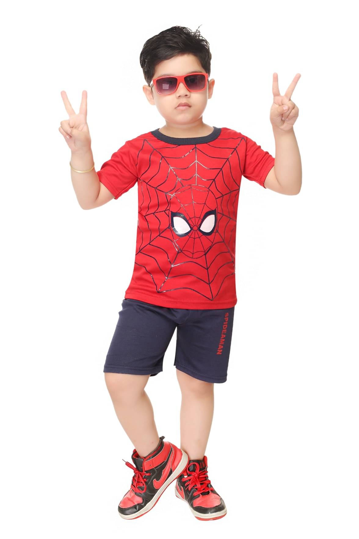     			s muktar garments Pack of 1 Baby Boys Cotton Blend T-Shirt & Shorts Set ( Red )