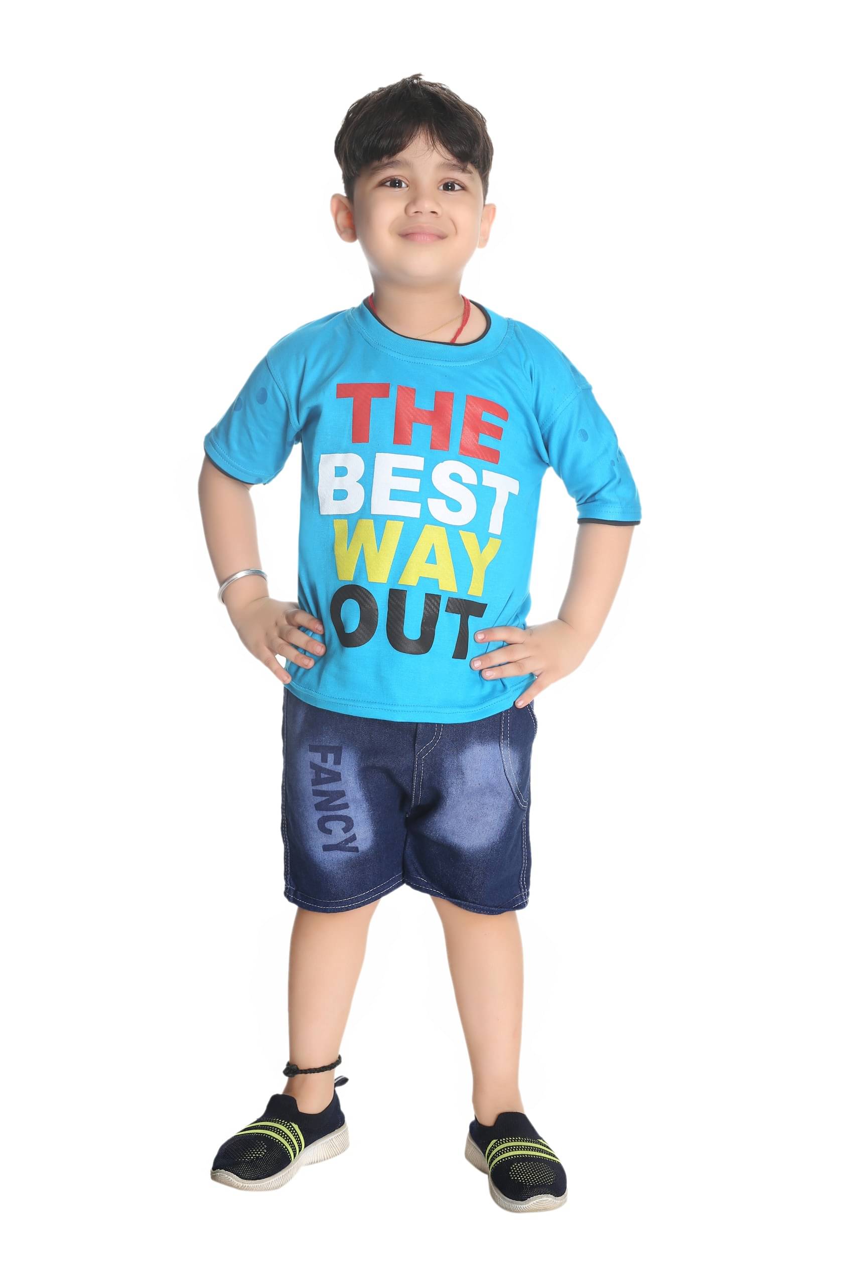    			s muktar garments Pack of 1 Baby Boys Cotton Blend T-Shirt & Shorts Set ( Light Blue )