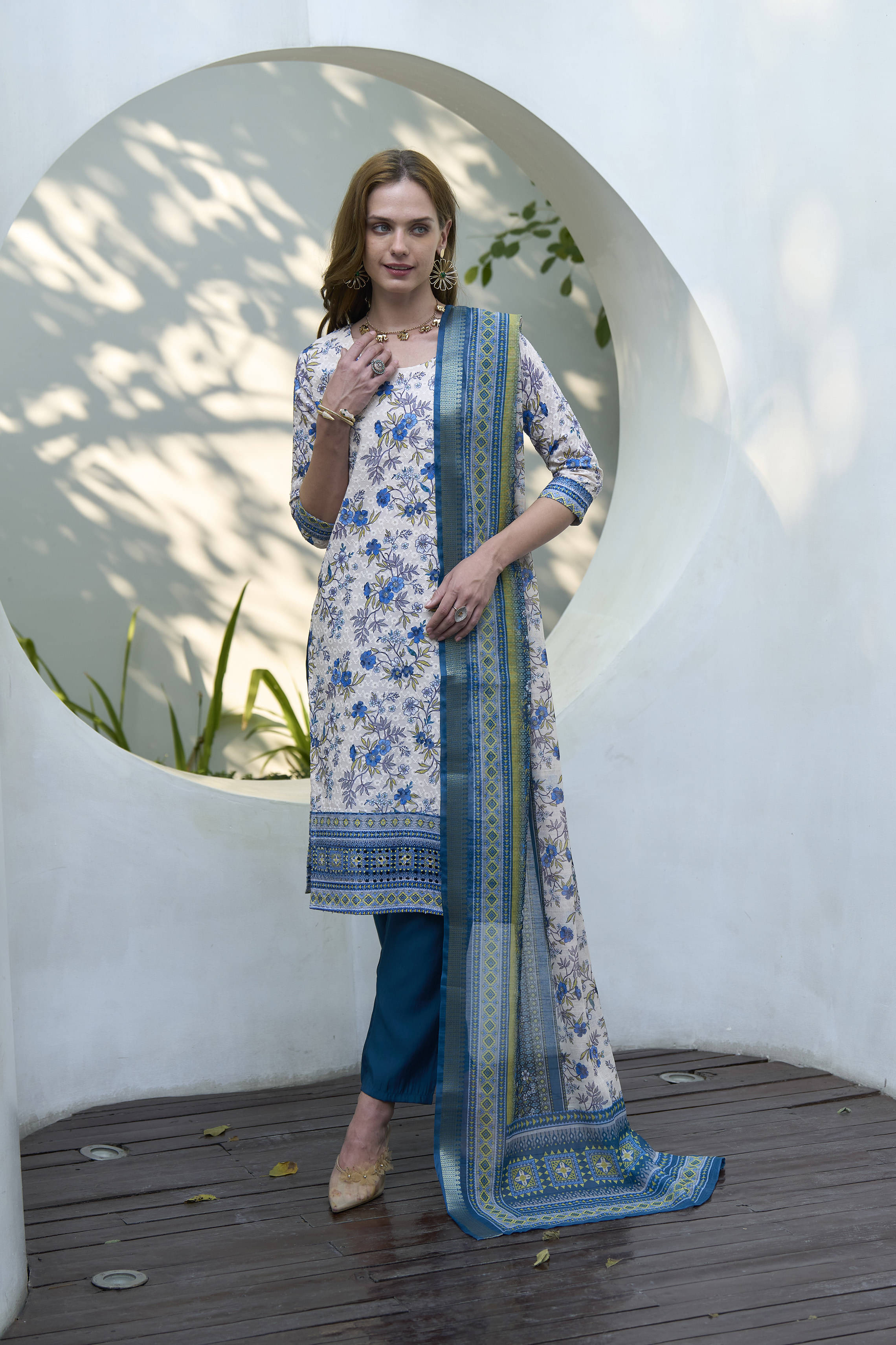 shree laxminarayan export Women's Cotton Embroidered Kurti With Pants ( White ) shree laxminarayan export Women's Cotton Embroidered Kurti With Pants ( White )