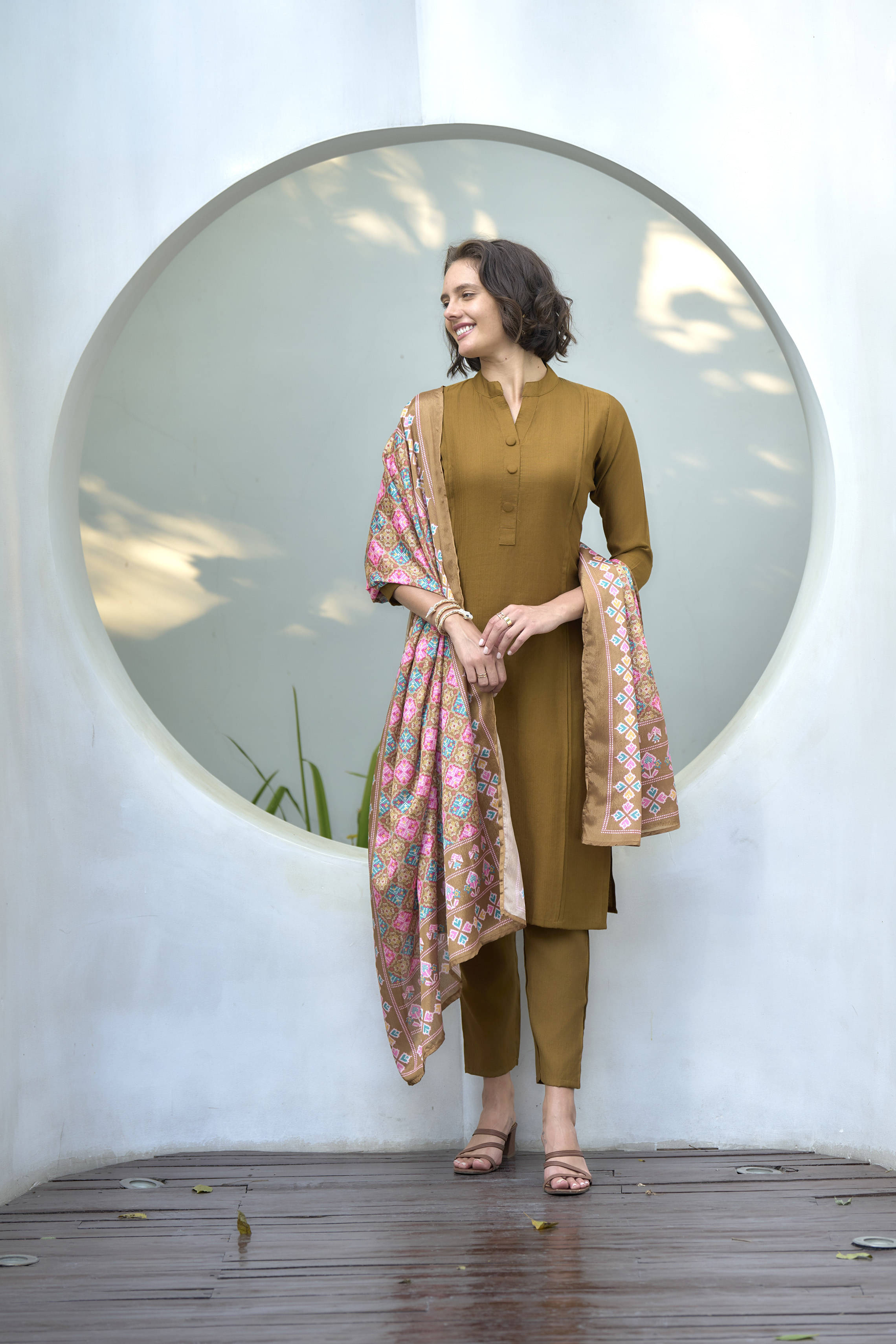 shree laxminarayan export Women's Silk Blend Printed Kurti With Pants ( Coffee ) shree laxminarayan export Women's Silk Blend Printed Kurti With Pants ( Coffee )