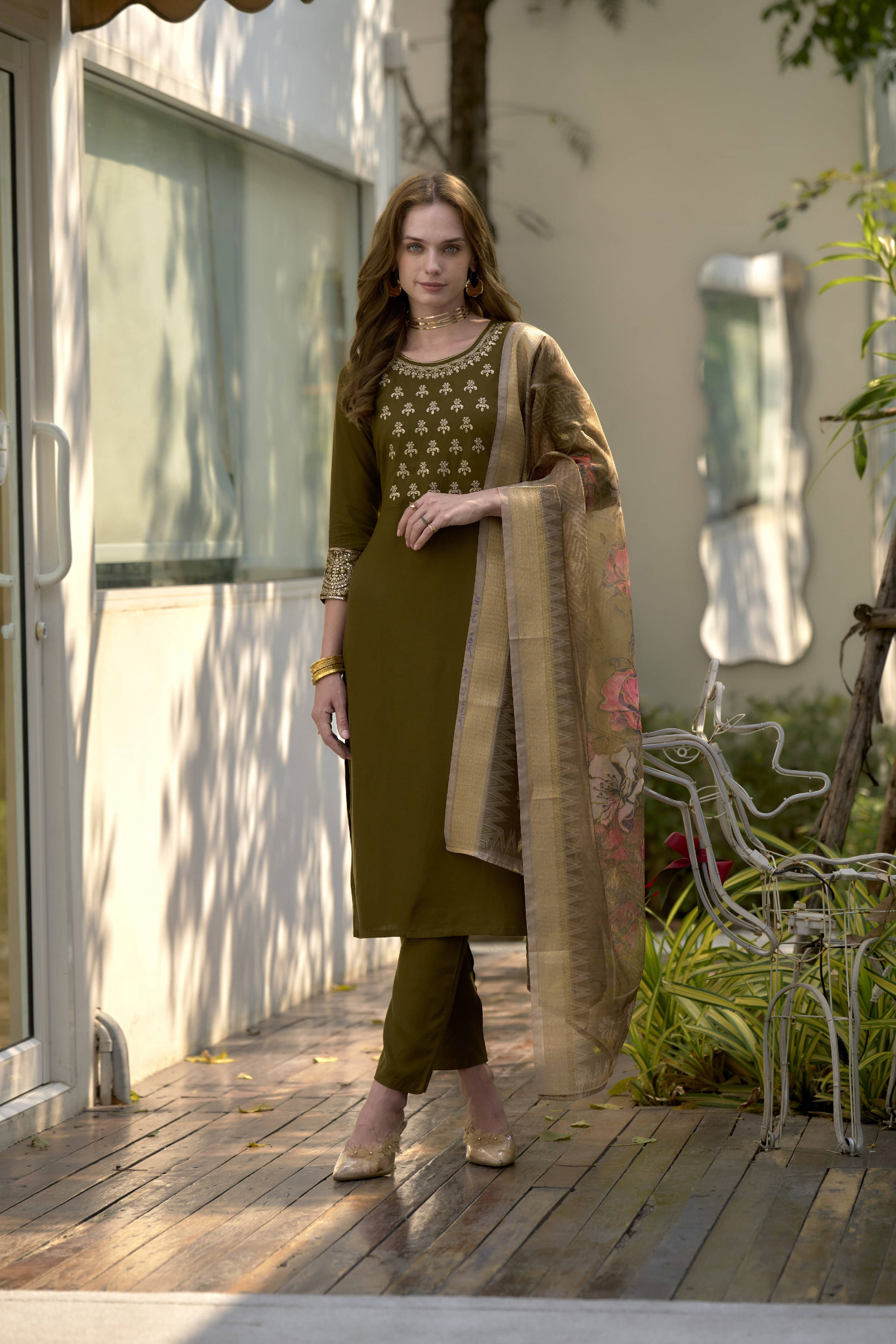 shree laxminarayan export Women's Viscose Embroidered Kurti With Pants ( Brown ) shree laxminarayan export Women's Viscose Embroidered Kurti With Pants ( Brown )