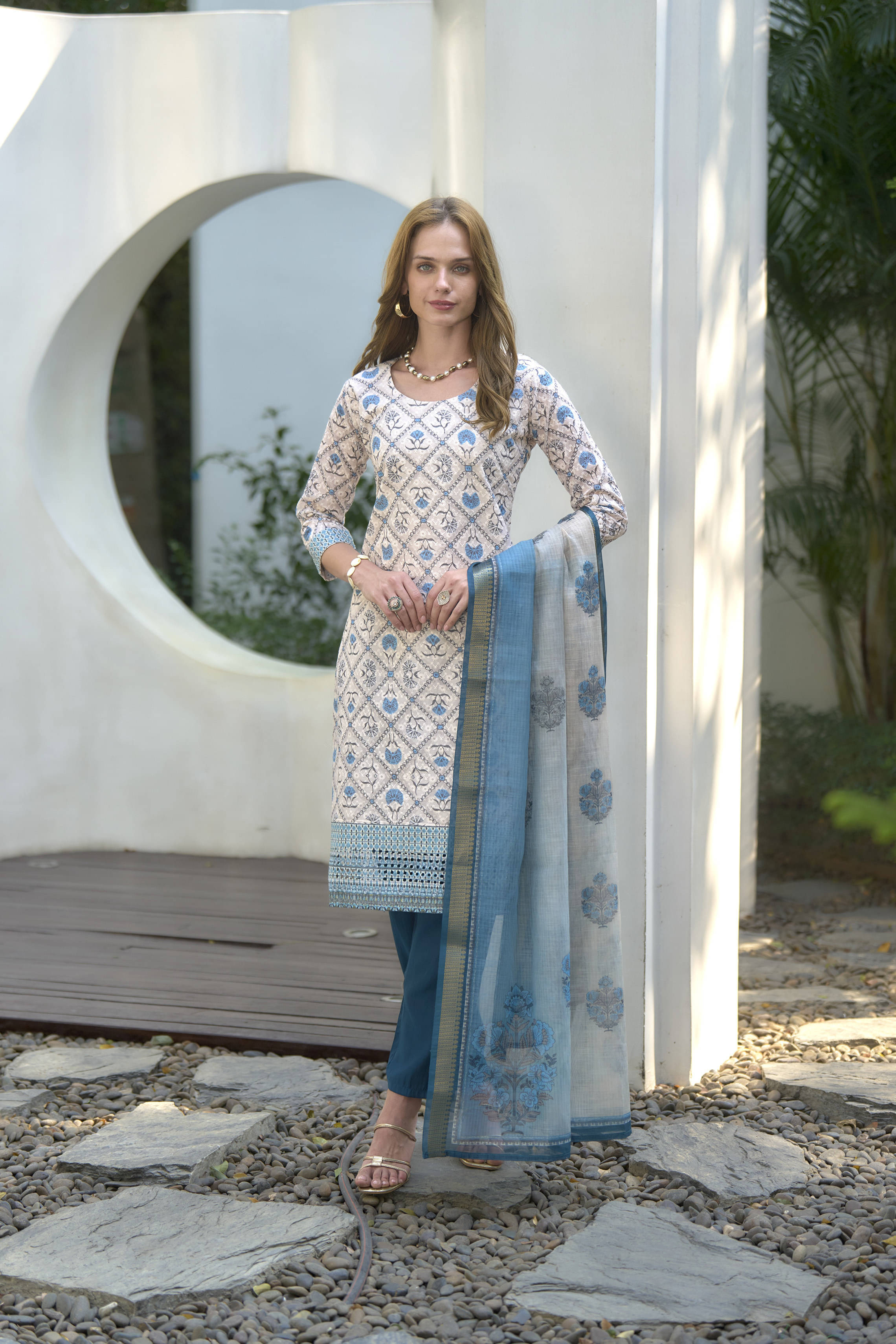 shree laxminarayan export Women's Cotton Embroidered Kurti With Pants ( White ) shree laxminarayan export Women's Cotton Embroidered Kurti With Pants ( White )