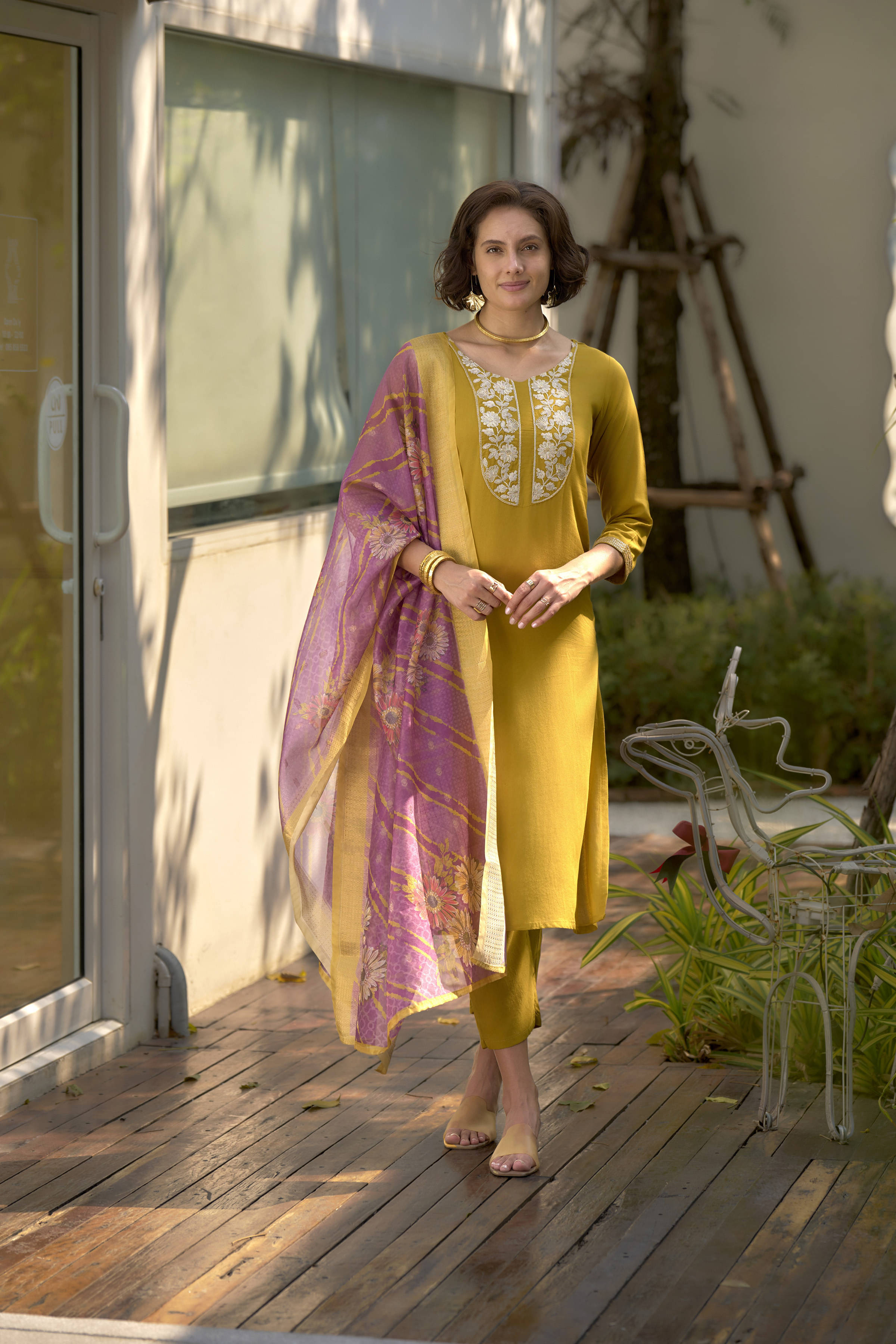     			shree laxminarayan export Women's Viscose Embroidered Kurti With Pants ( Mustard )