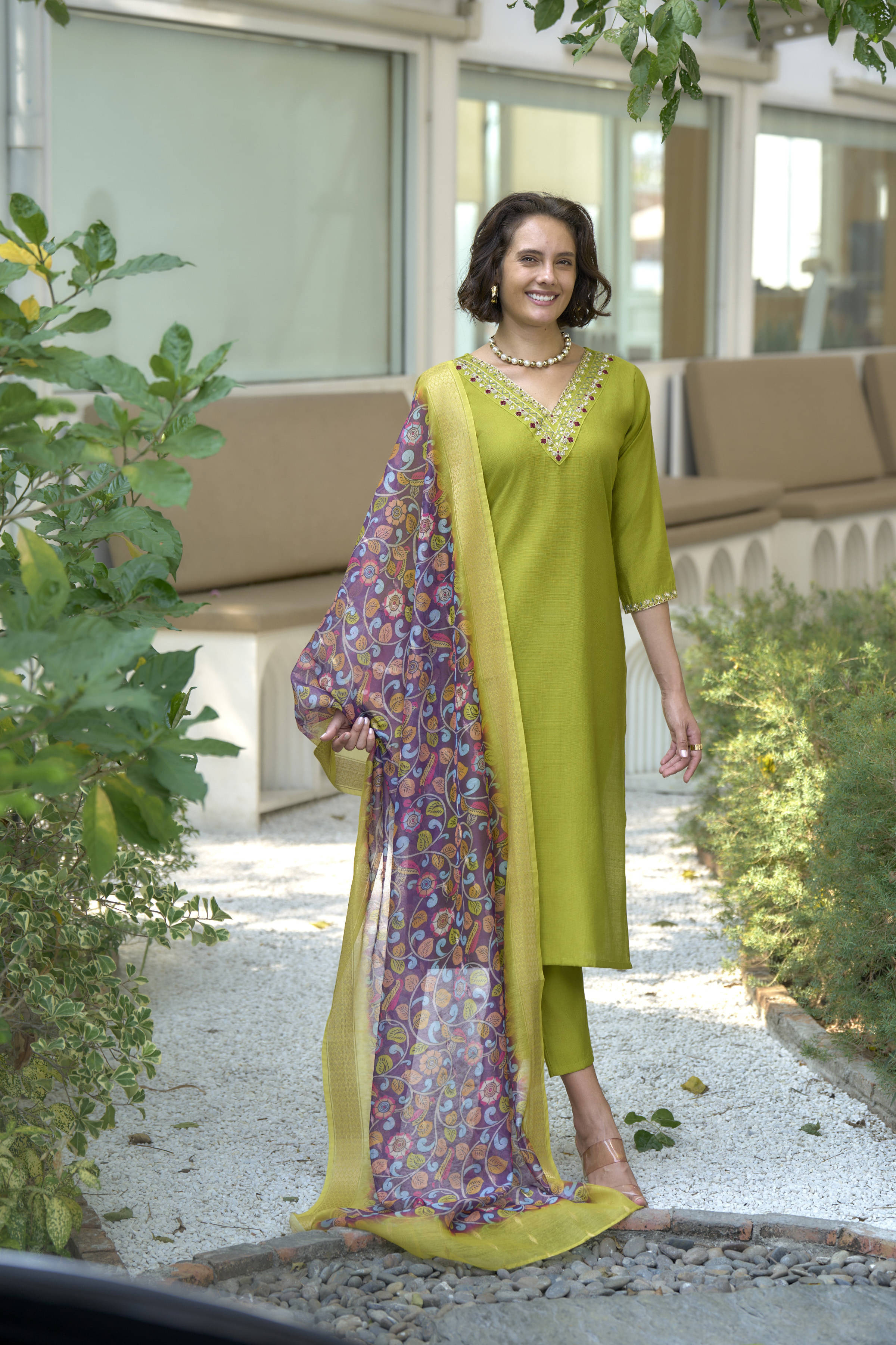 shree laxminarayan export Women's Silk Blend Embellished Kurti With Pants ( Lime Green ) shree laxminarayan export Women's Silk Blend Embellished Kurti With Pants ( Lime Green )