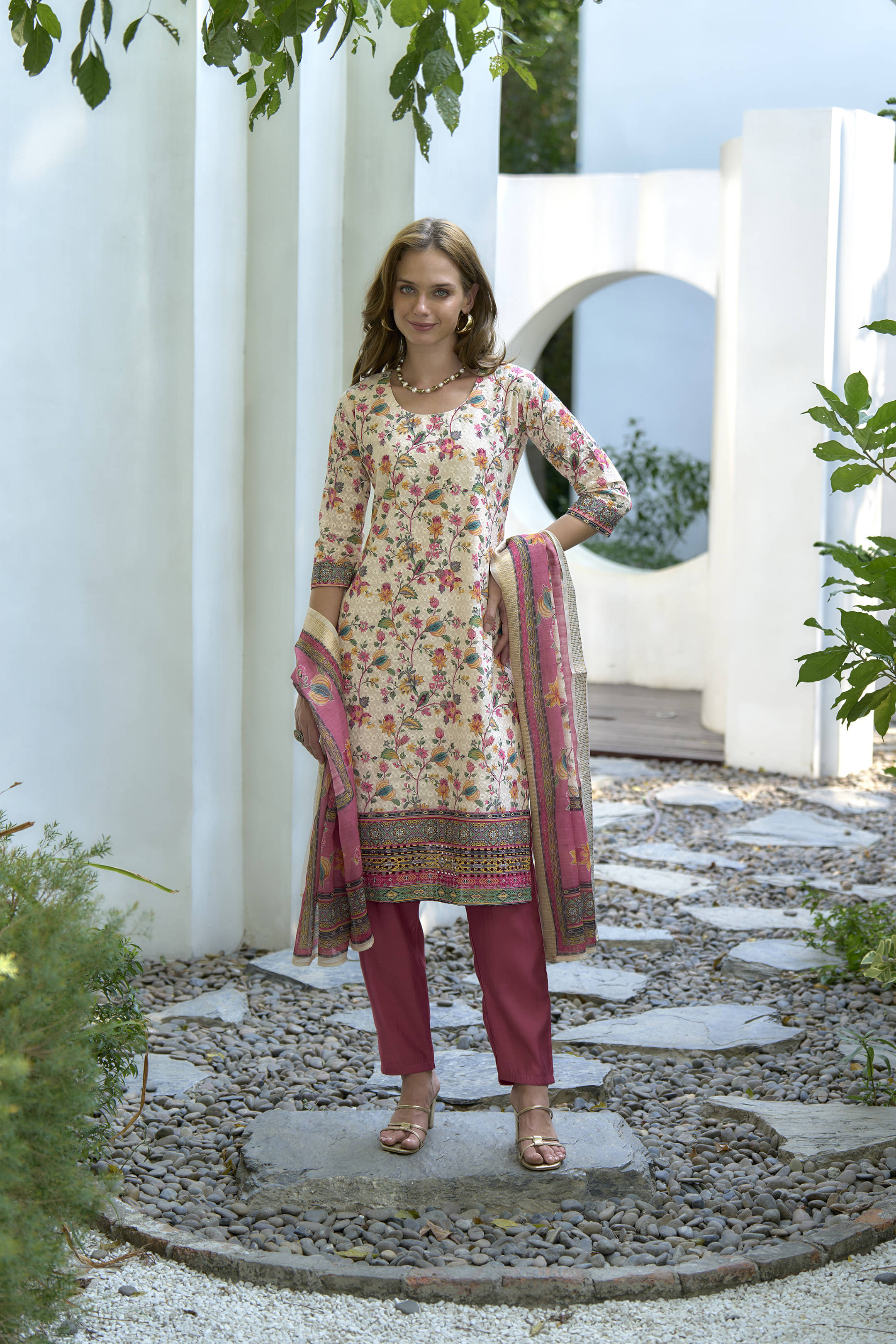shree laxminarayan export Women's Cotton Embroidered Kurti With Pants ( White ) shree laxminarayan export Women's Cotton Embroidered Kurti With Pants ( White )