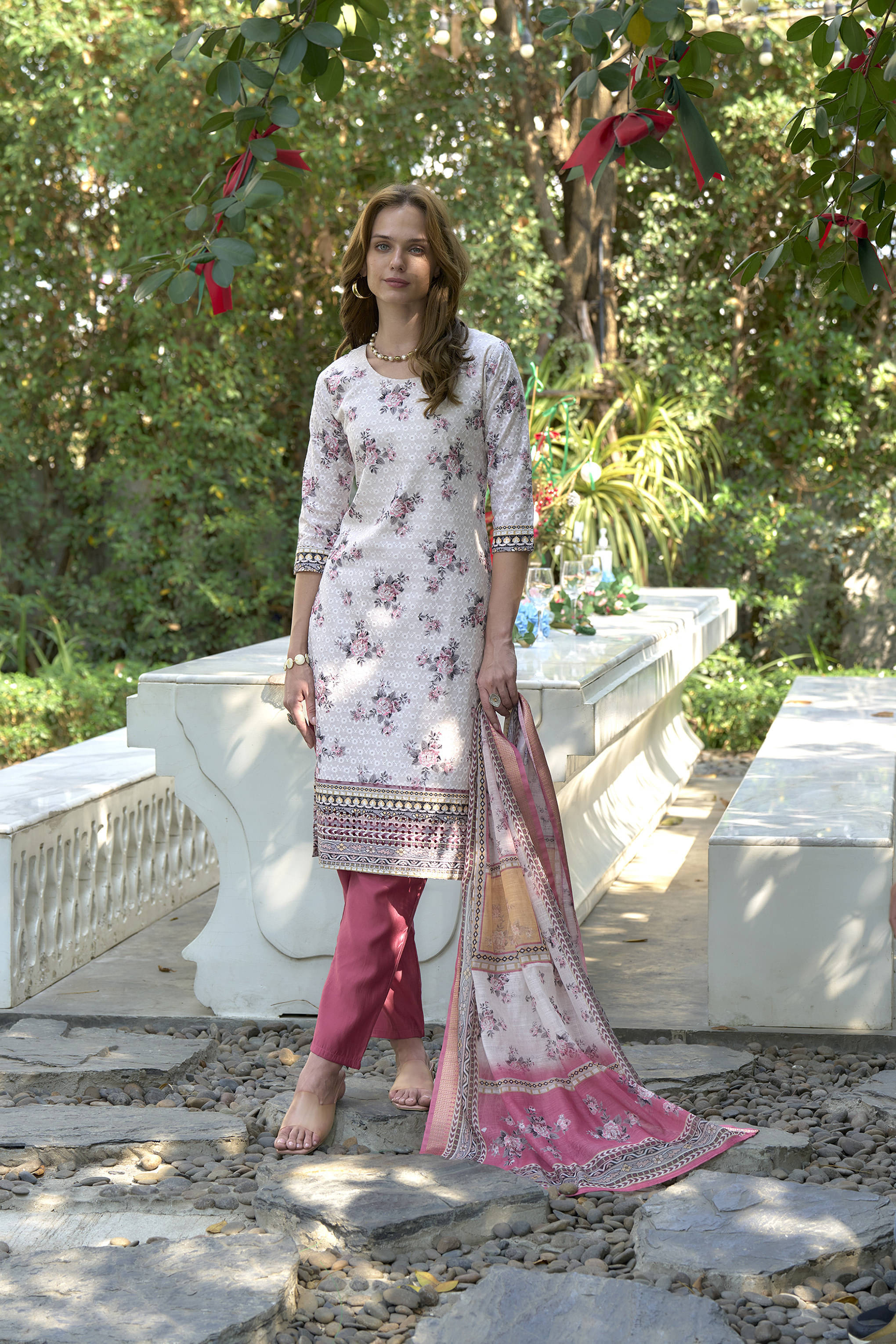 shree laxminarayan export Women's Cotton Embroidered Kurti With Pants ( White ) shree laxminarayan export Women's Cotton Embroidered Kurti With Pants ( White )