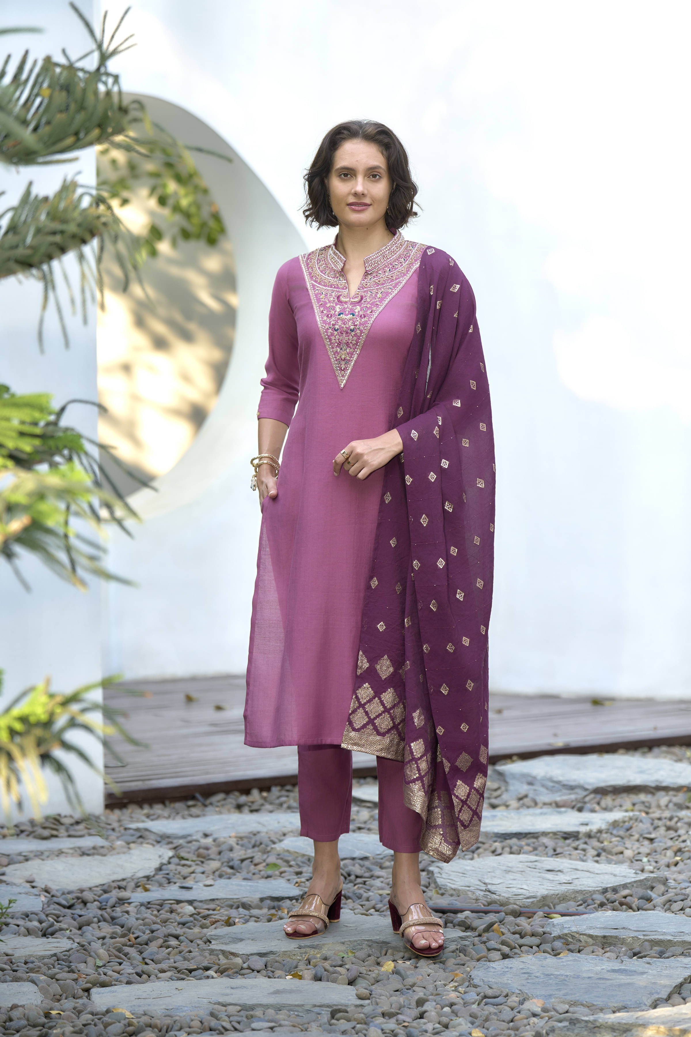     			shree laxminarayan export Women's Silk Blend Embellished Kurti With Pants ( Peach )