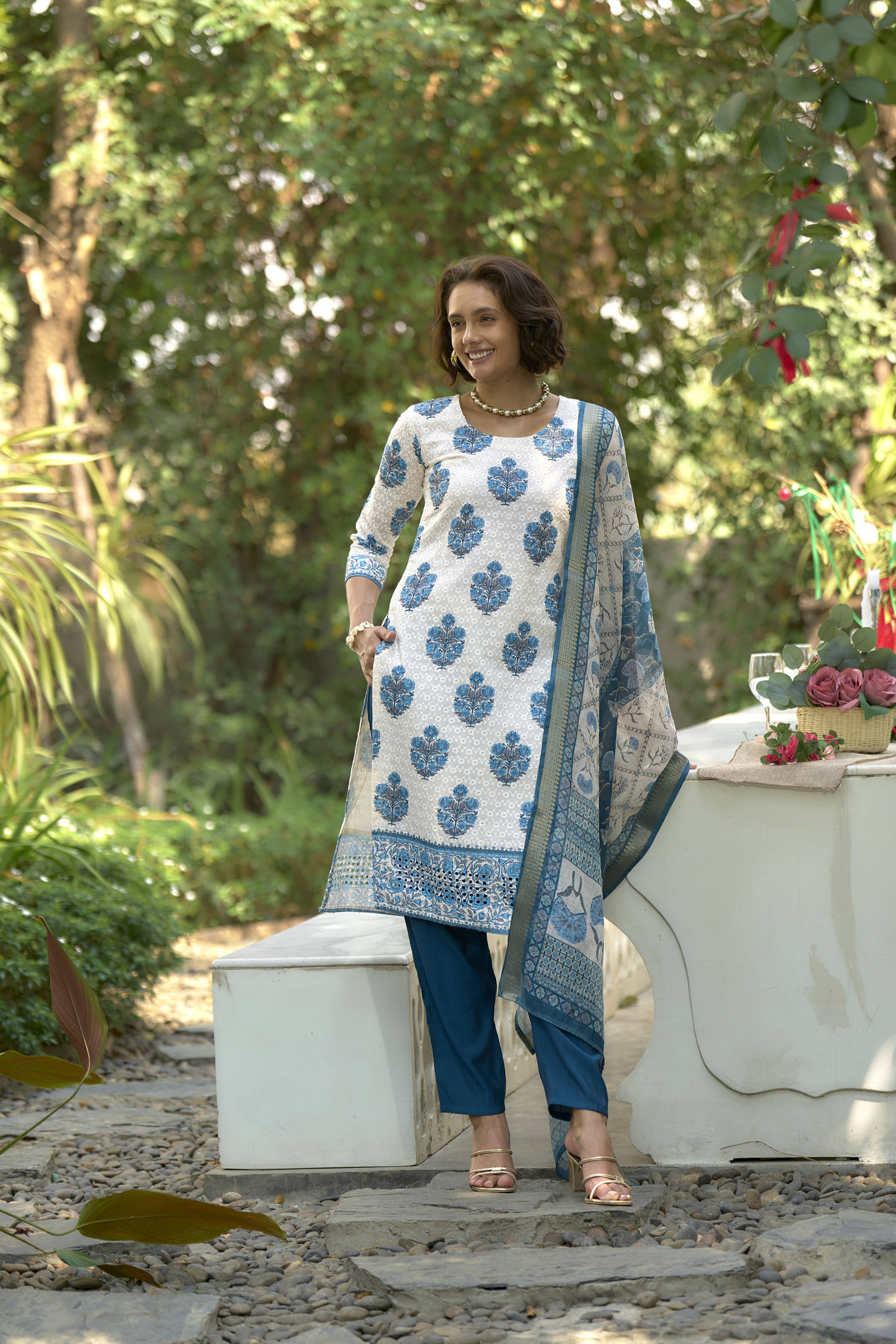 shree laxminarayan export Women's Cotton Embroidered Kurti With Pants ( White ) shree laxminarayan export Women's Cotton Embroidered Kurti With Pants ( White )