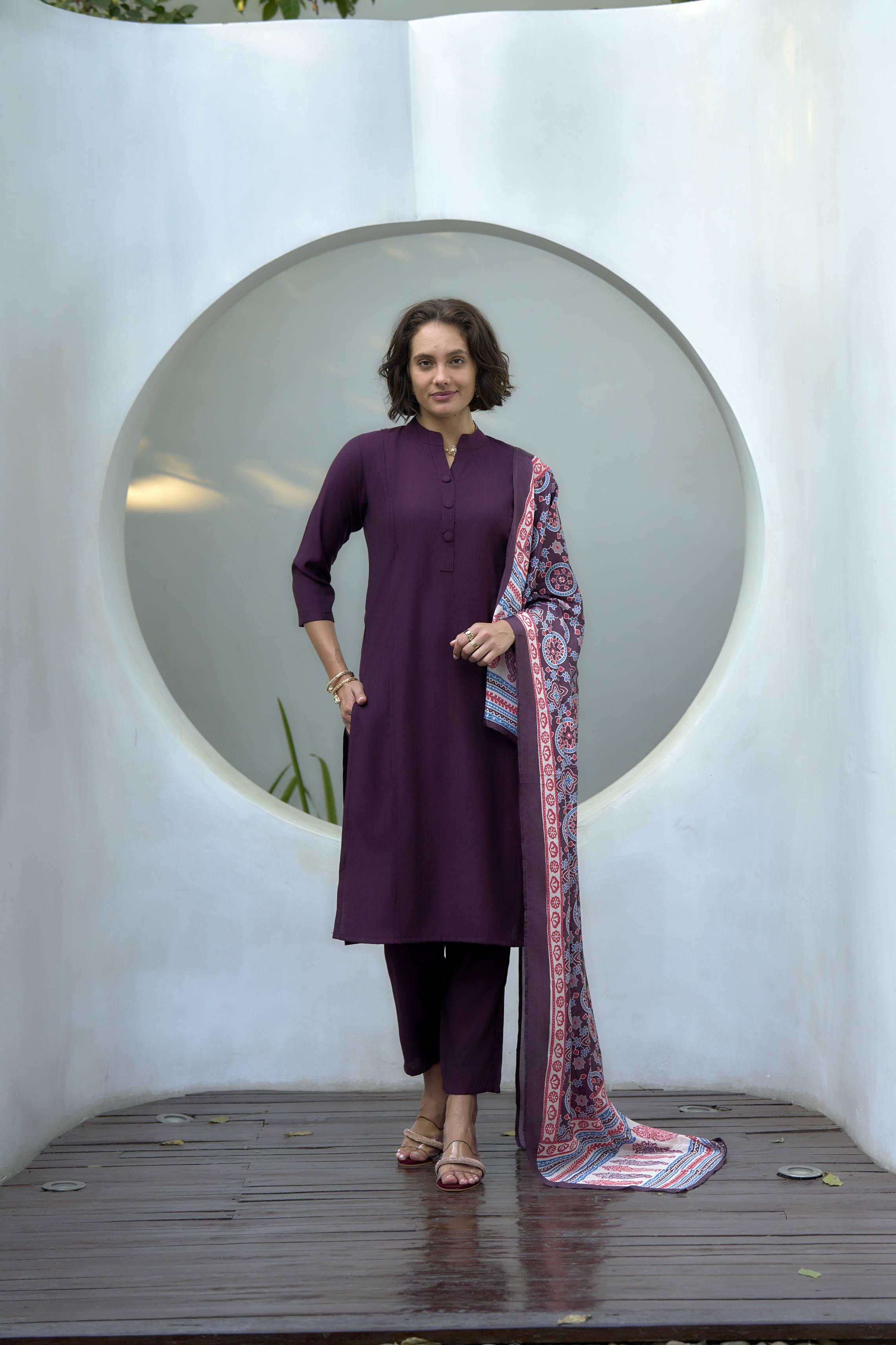     			shree laxminarayan export Women's Silk Blend Printed Kurti With Pants ( Wine )