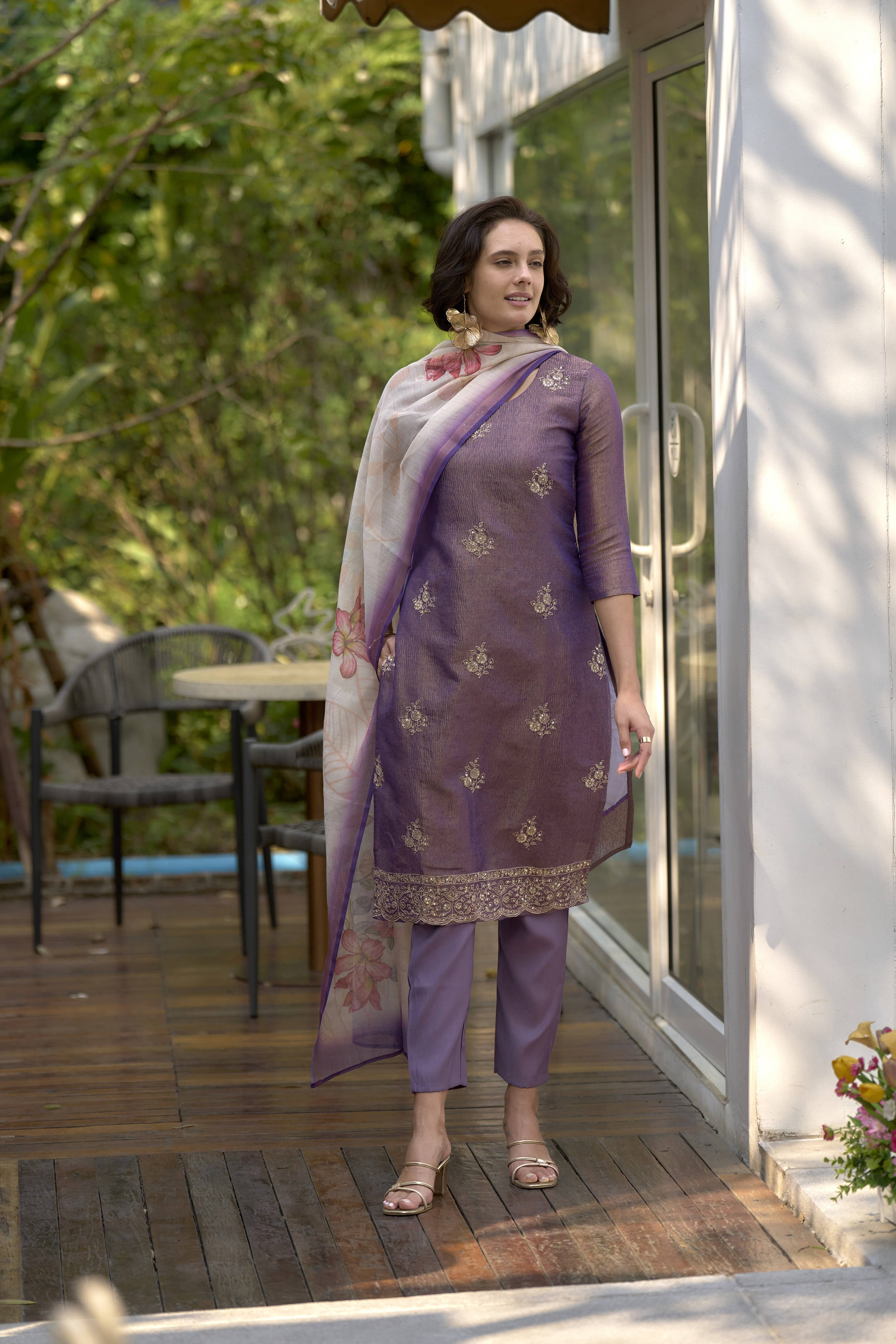 shree laxminarayan export Women's Tissue Embellished Kurti With Pants ( Purple ) shree laxminarayan export Women's Tissue Embellished Kurti With Pants ( Purple )