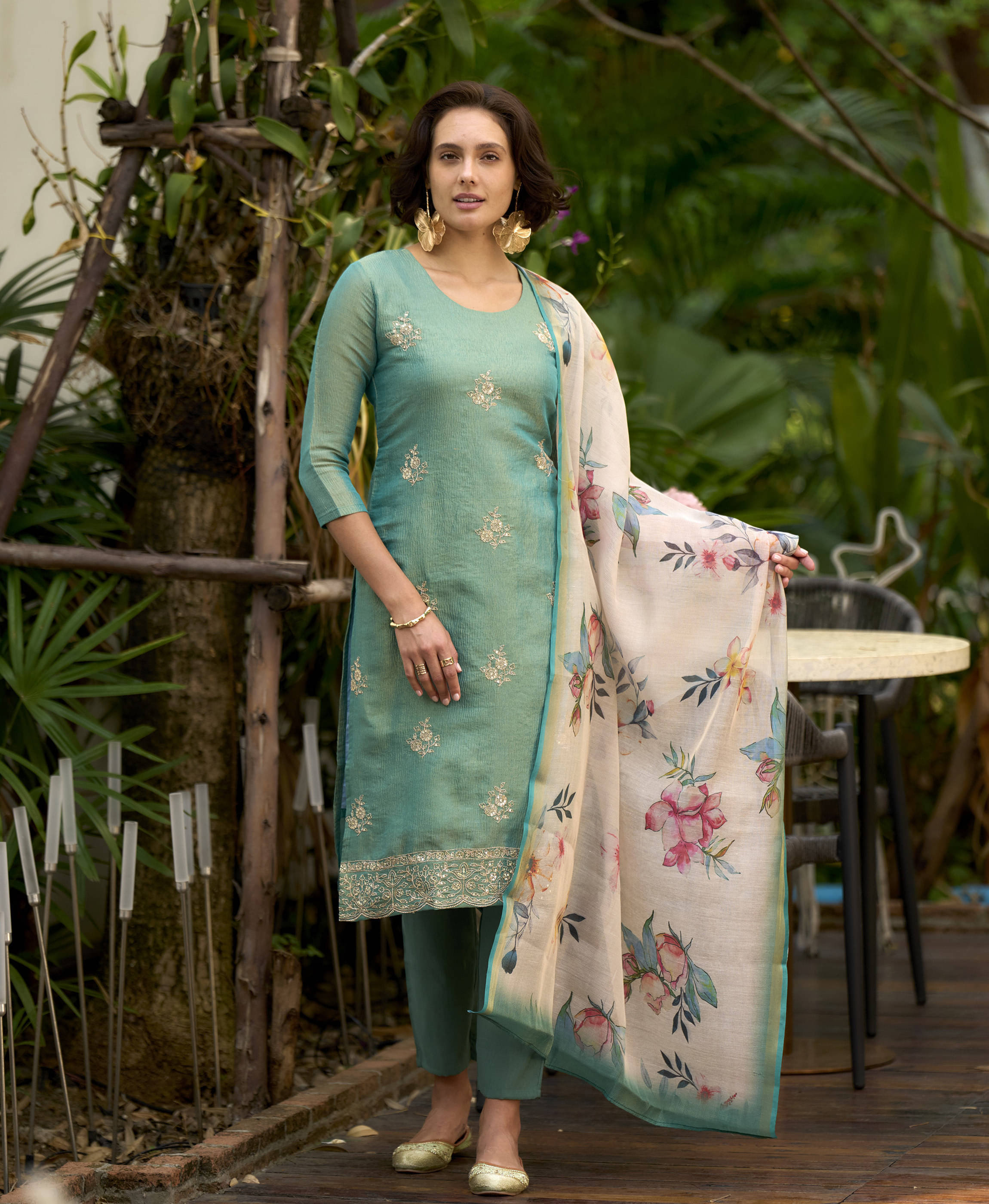 shree laxminarayan export Women's Tissue Embellished Kurti With Pants ( Teal ) shree laxminarayan export Women's Tissue Embellished Kurti With Pants ( Teal )