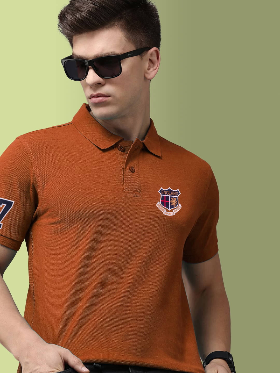     			ADORATE Men Cotton Blend Regular Fit Solid Polo T Shirt ( Rust )