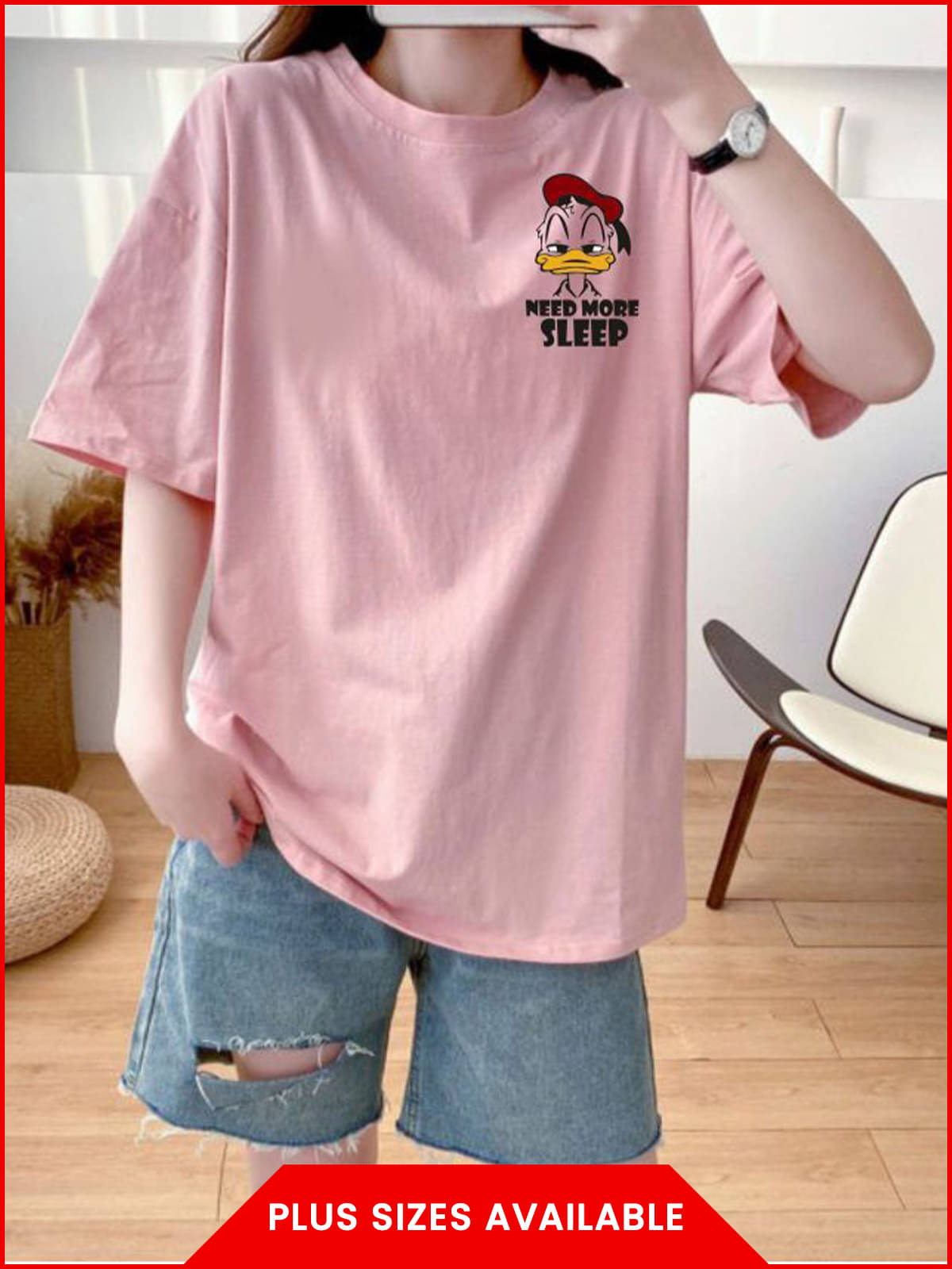     			AI CLUB Women Cotton Printed Oversized Fit Round Neck T-Shirt ( Peach )