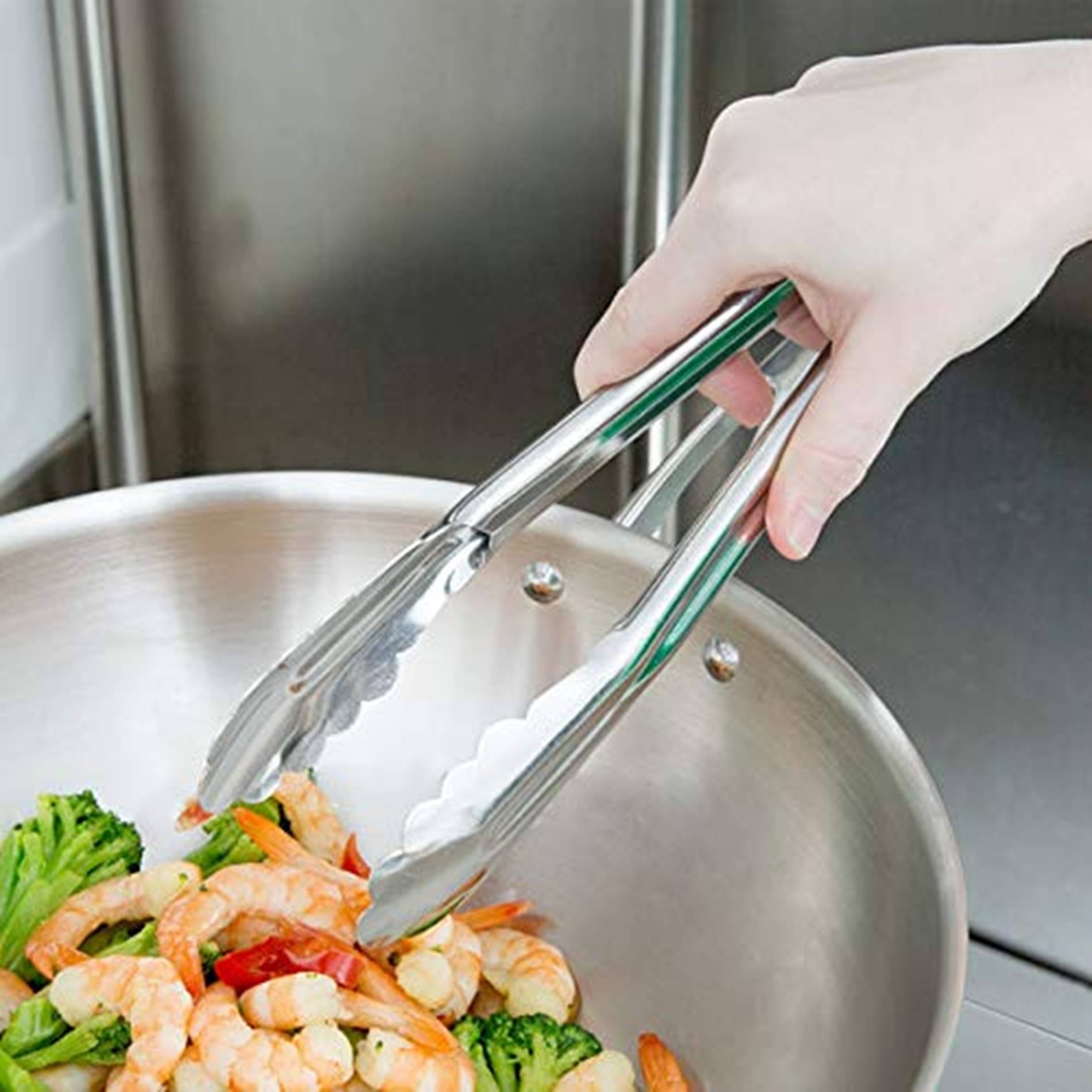     			ATIPTRIYA Silver Stainless Steel Multi Tong for Kitchen Cooking and Serving ( Set of 2 )