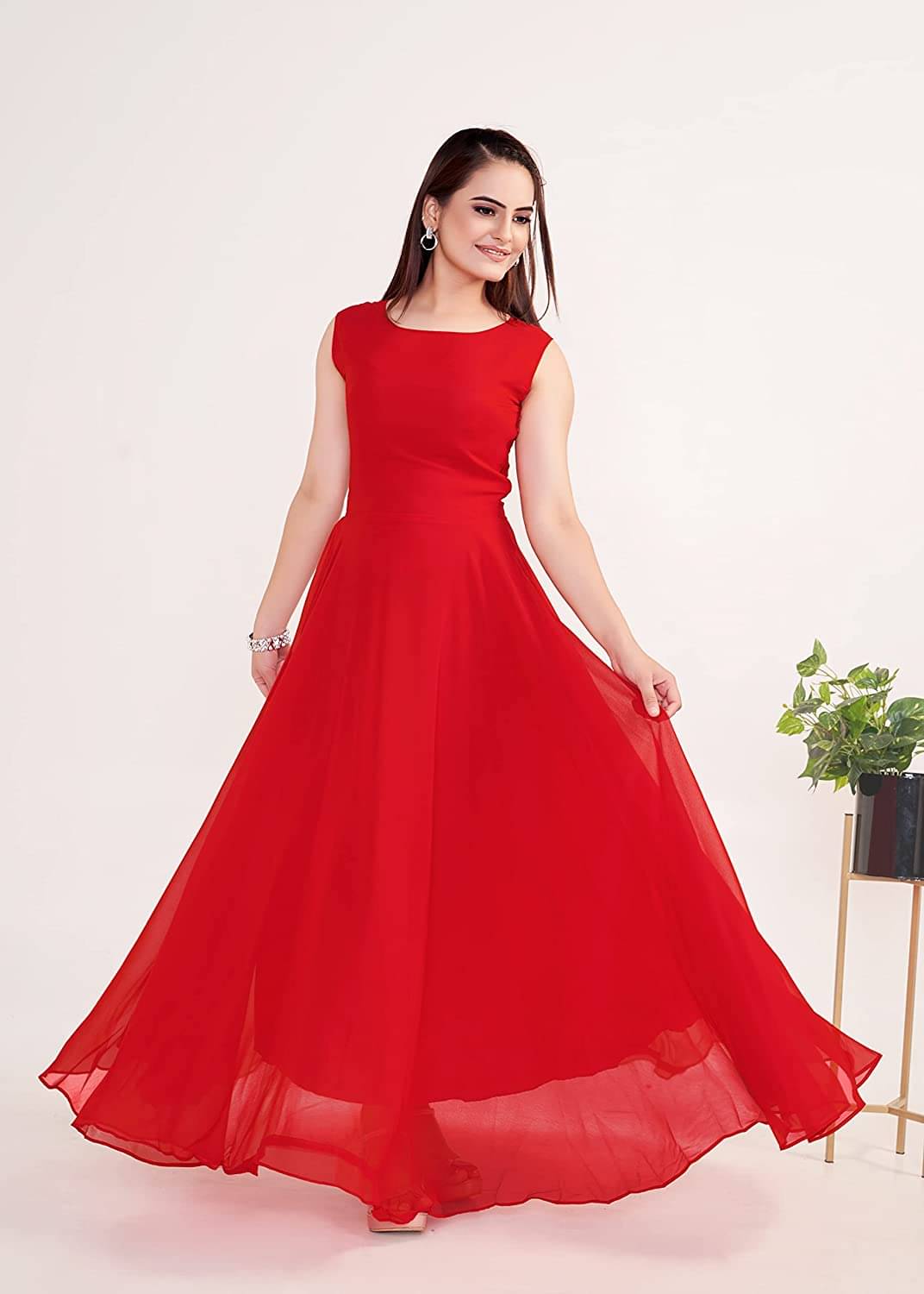     			Aika Women's Georgette Solid Fit & Flare Dress ( Red )