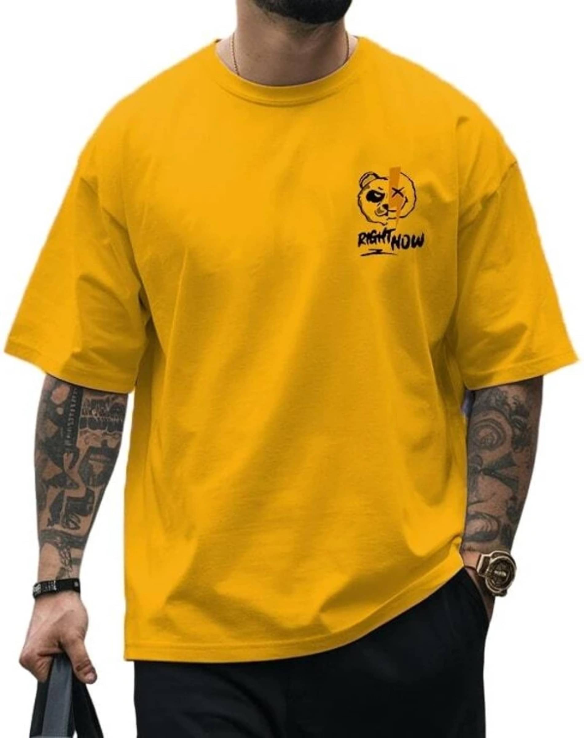     			Arispo Men Cotton Blend Oversized Fit Printed T-Shirt ( Yellow )