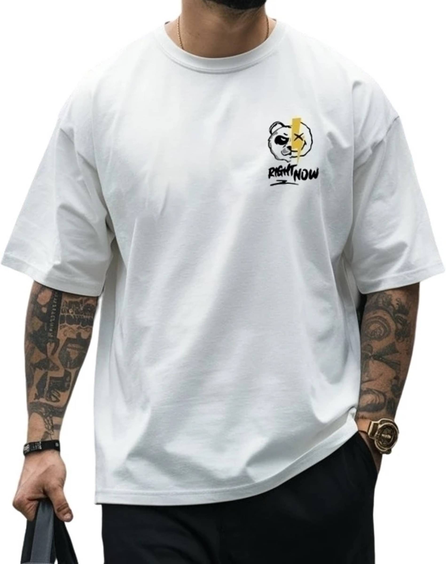     			Arispo Men Cotton Blend Oversized Fit Printed T-Shirt ( White )