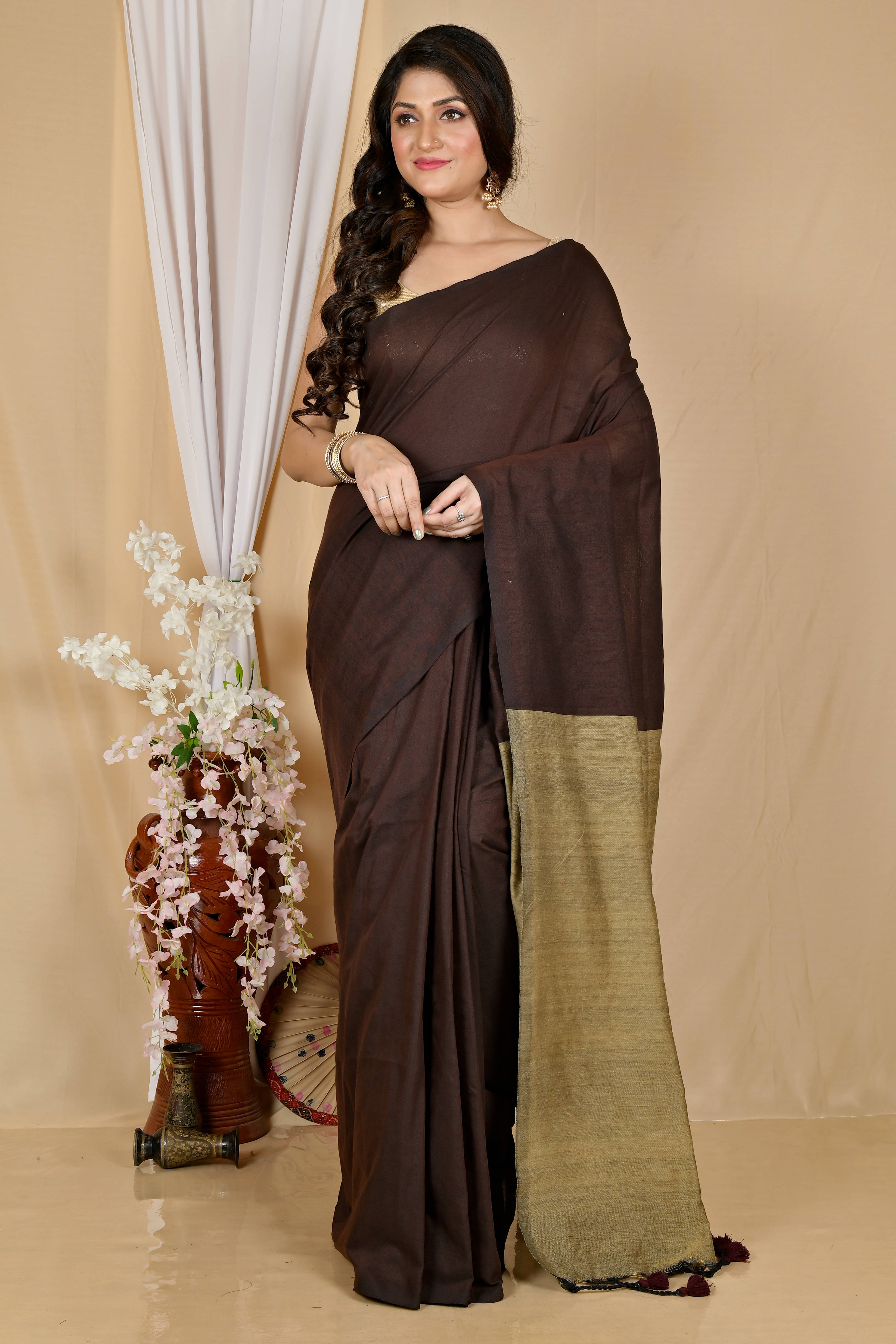     			BRYNBRIT Cotton Blend Colorblock Saree With Unstitched Blouse Piece ( Multicolor )