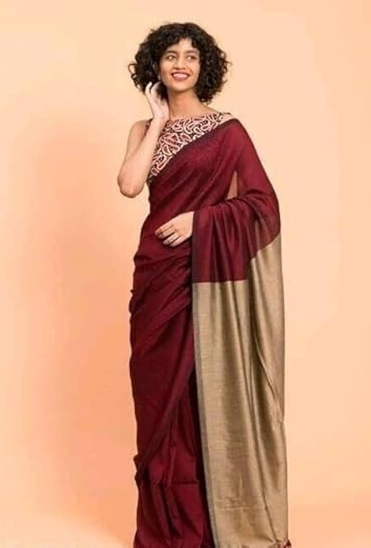     			BRYNBRIT Cotton Blend Colorblock Saree With Unstitched Blouse Piece ( Multicolor )
