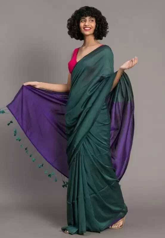 BRYNBRIT Cotton Blend Colorblock Saree With Unstitched Blouse Piece ( Multicolor ) BRYNBRIT Cotton Blend Colorblock Saree With Unstitched Blouse Piece ( Multicolor )