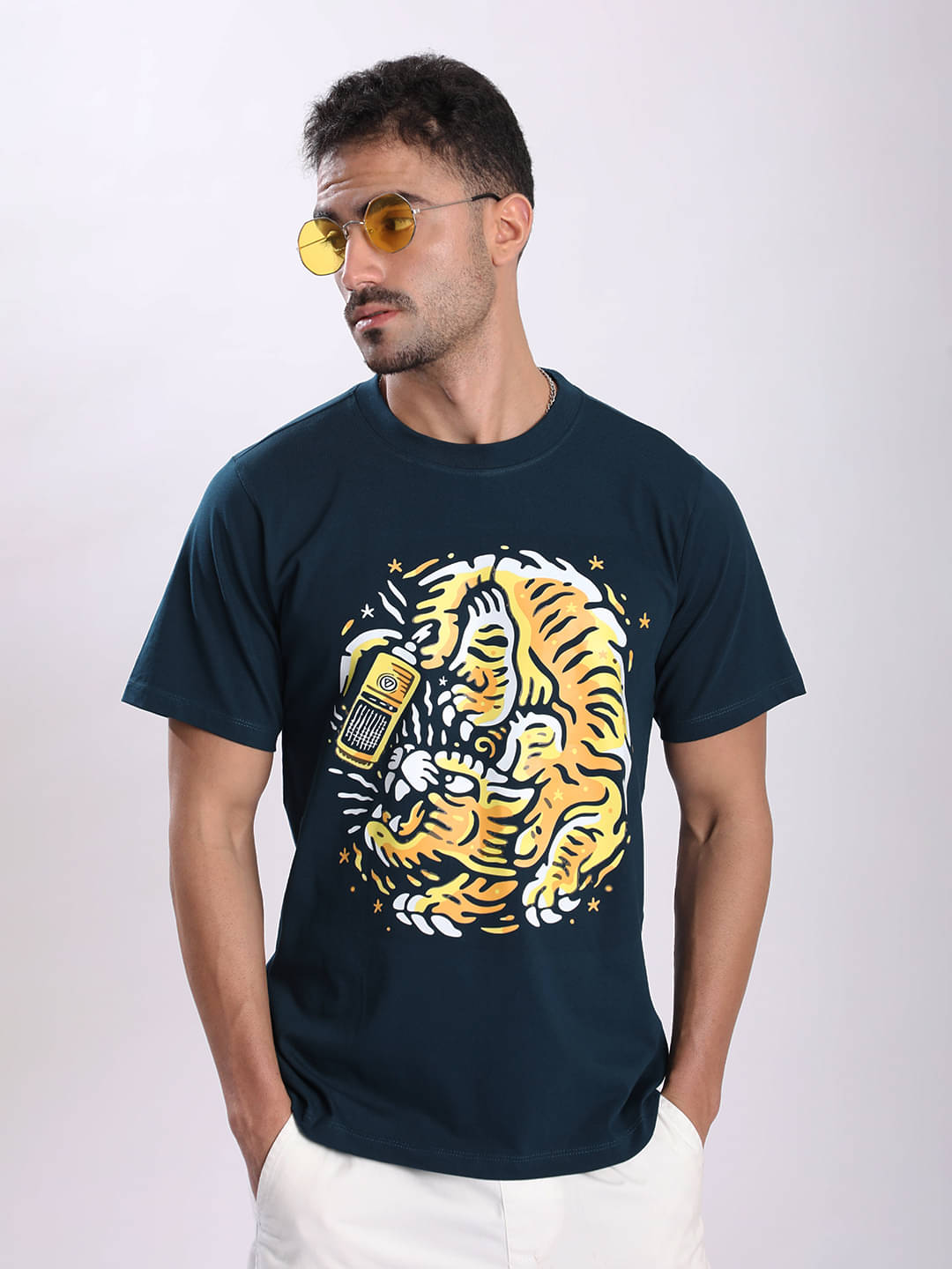 Bene Kleed Men 100% Cotton Regular Fit Printed T-Shirt ( Blue ) Bene Kleed Men 100% Cotton Regular Fit Printed T-Shirt ( Blue )
