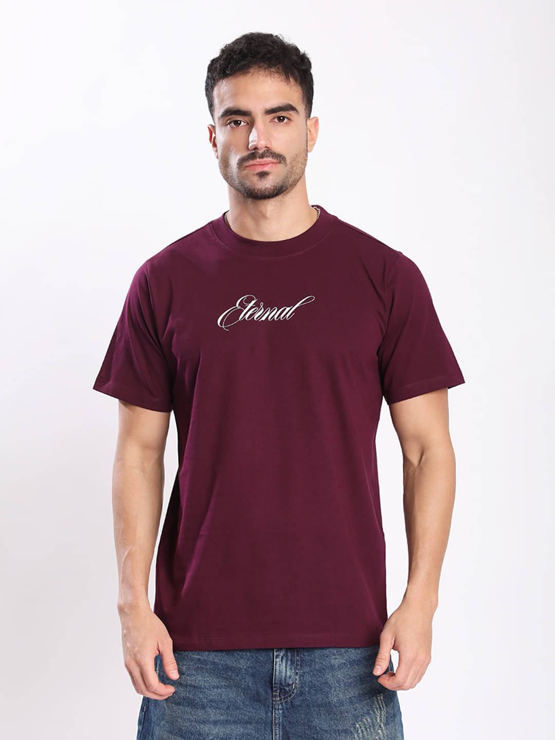     			Bene Kleed Men 100% Cotton Regular Fit Printed T-Shirt ( Burgundy )