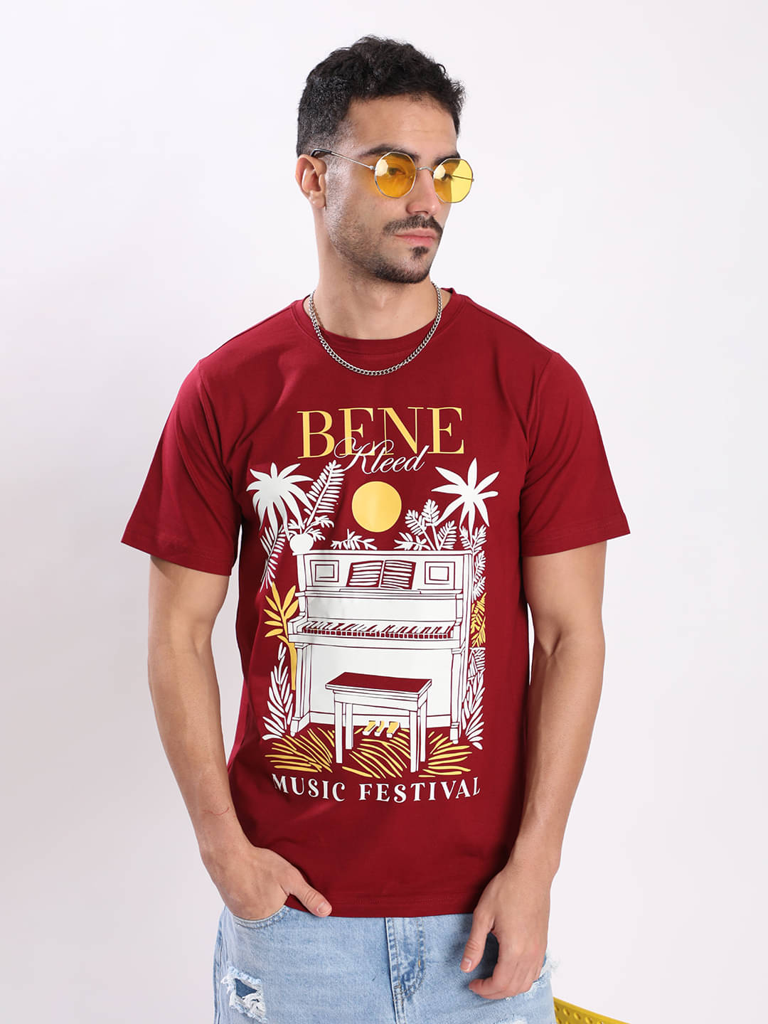 Bene Kleed Men Cotton Blend Regular Fit Printed T-Shirt ( Maroon ) Bene Kleed Men Cotton Blend Regular Fit Printed T-Shirt ( Maroon )