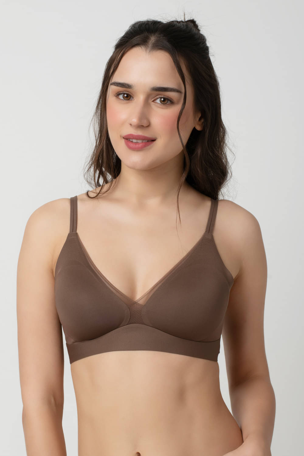     			Bodyline Pack of 1 Nylon Lightly Padded Everyday Bra For Women ( Brown )