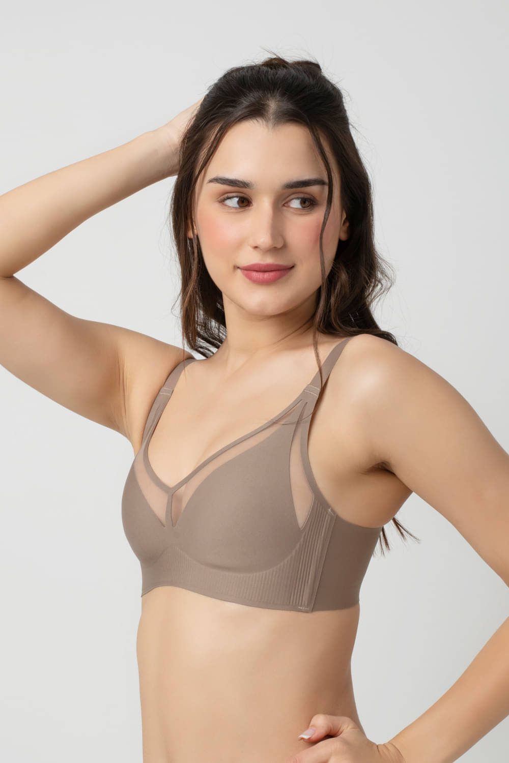     			Bodyline Pack of 1 Nylon Non Padded Everyday Bra For Women ( Brown )