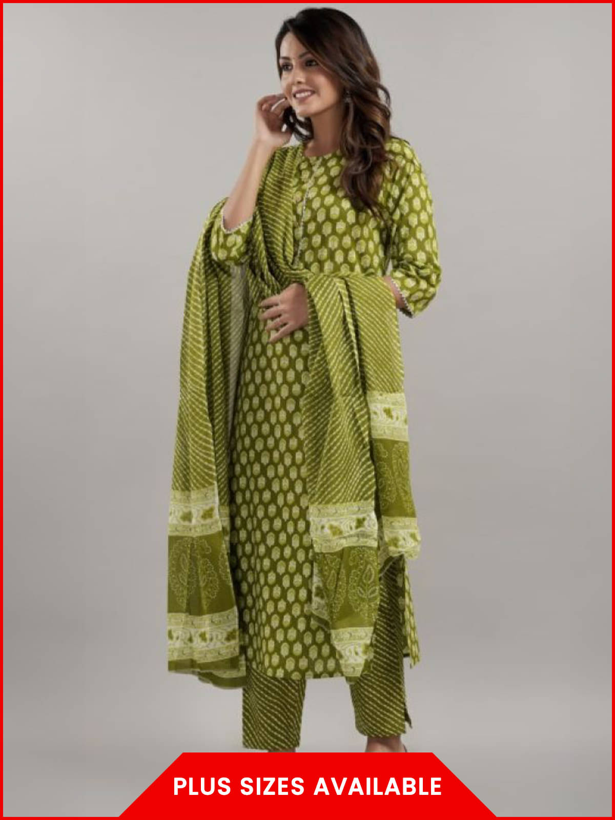     			D K W Women's Cotton Printed Kurti With Pants ( Green )