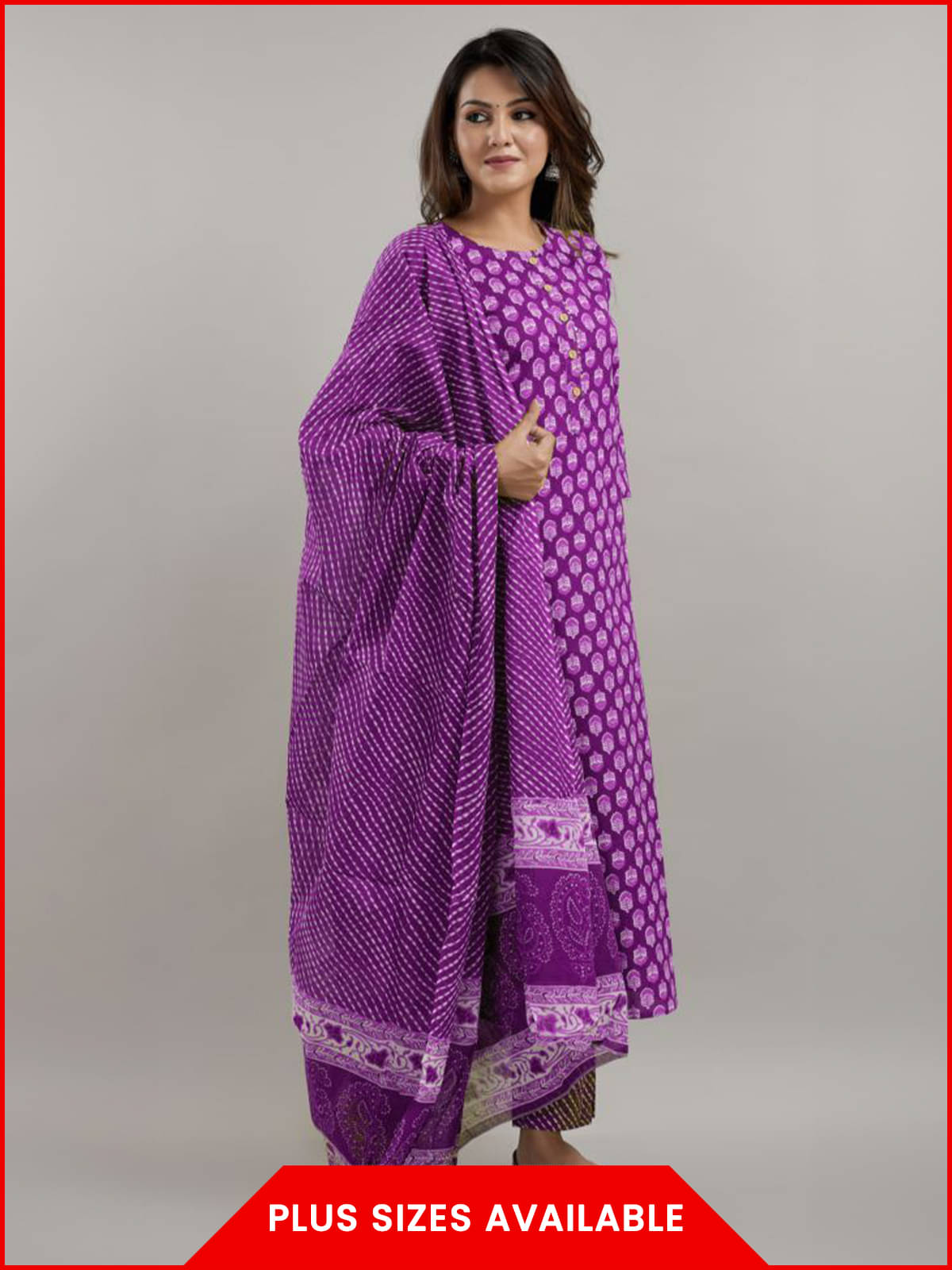 D K W Women's Cotton Printed Kurti With Pants ( Purple )     			D K W Women's Cotton Printed Kurti With Pants ( Purple )