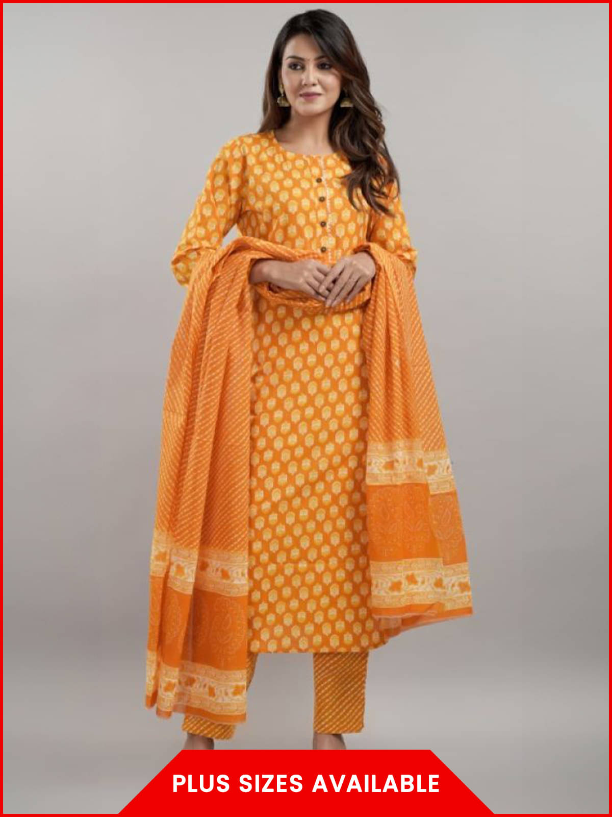     			D K W Women's Cotton Printed Kurti With Pants ( Yellow )