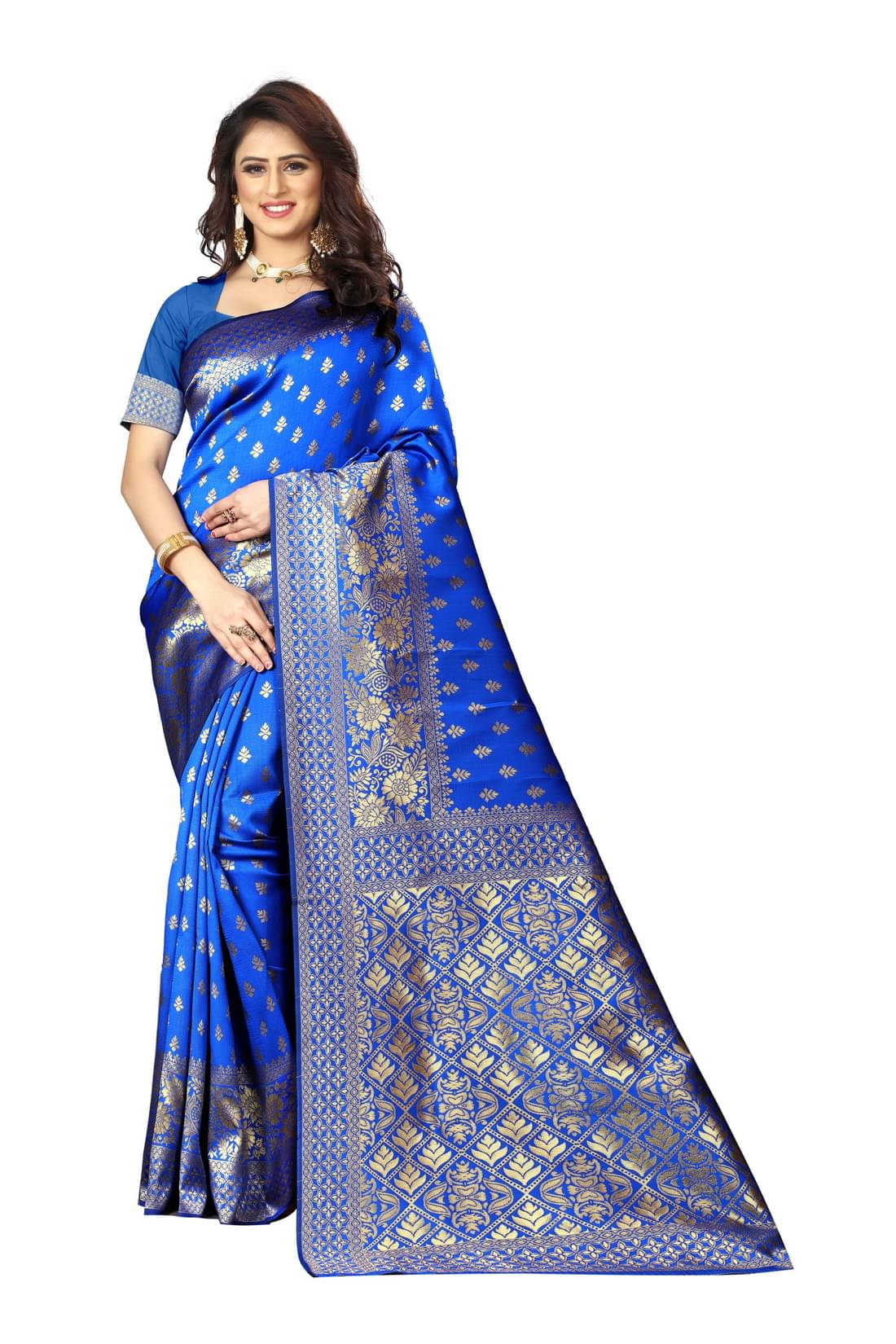 DHAYNA AND REEWA FASHION Jacquard Woven Saree With Unstitched Blouse Piece ( Blue )     			DHAYNA AND REEWA FASHION Jacquard Woven Saree With Unstitched Blouse Piece ( Blue )