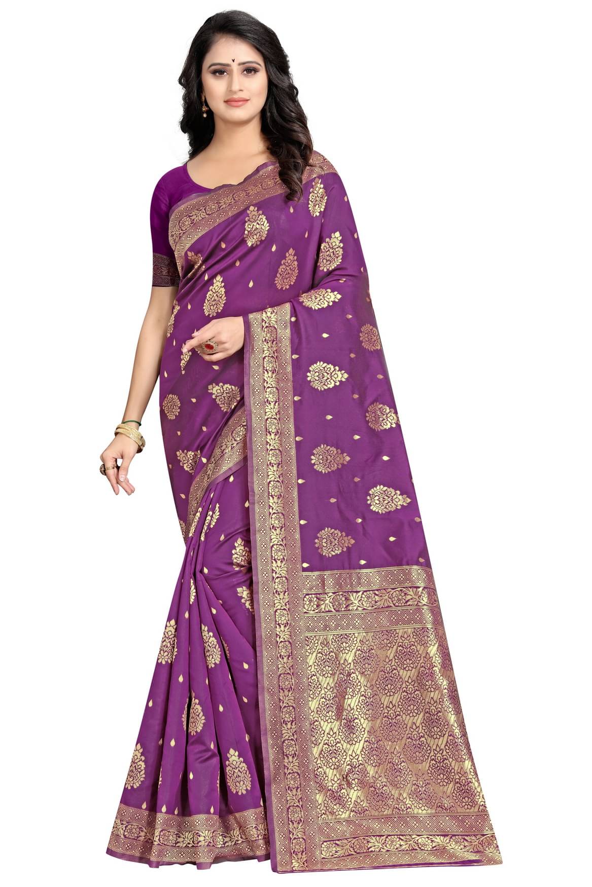     			DHAYNA AND REEWA FASHION Jacquard Woven Saree With Unstitched Blouse Piece ( Purple )