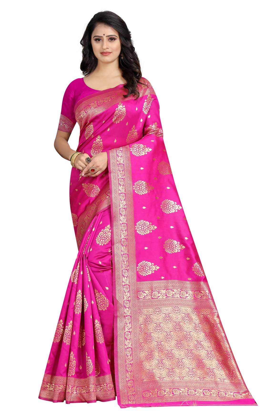 DHAYNA AND REEWA FASHION Jacquard Woven Saree With Unstitched Blouse Piece ( Rani ) DHAYNA AND REEWA FASHION Jacquard Woven Saree With Unstitched Blouse Piece ( Rani )