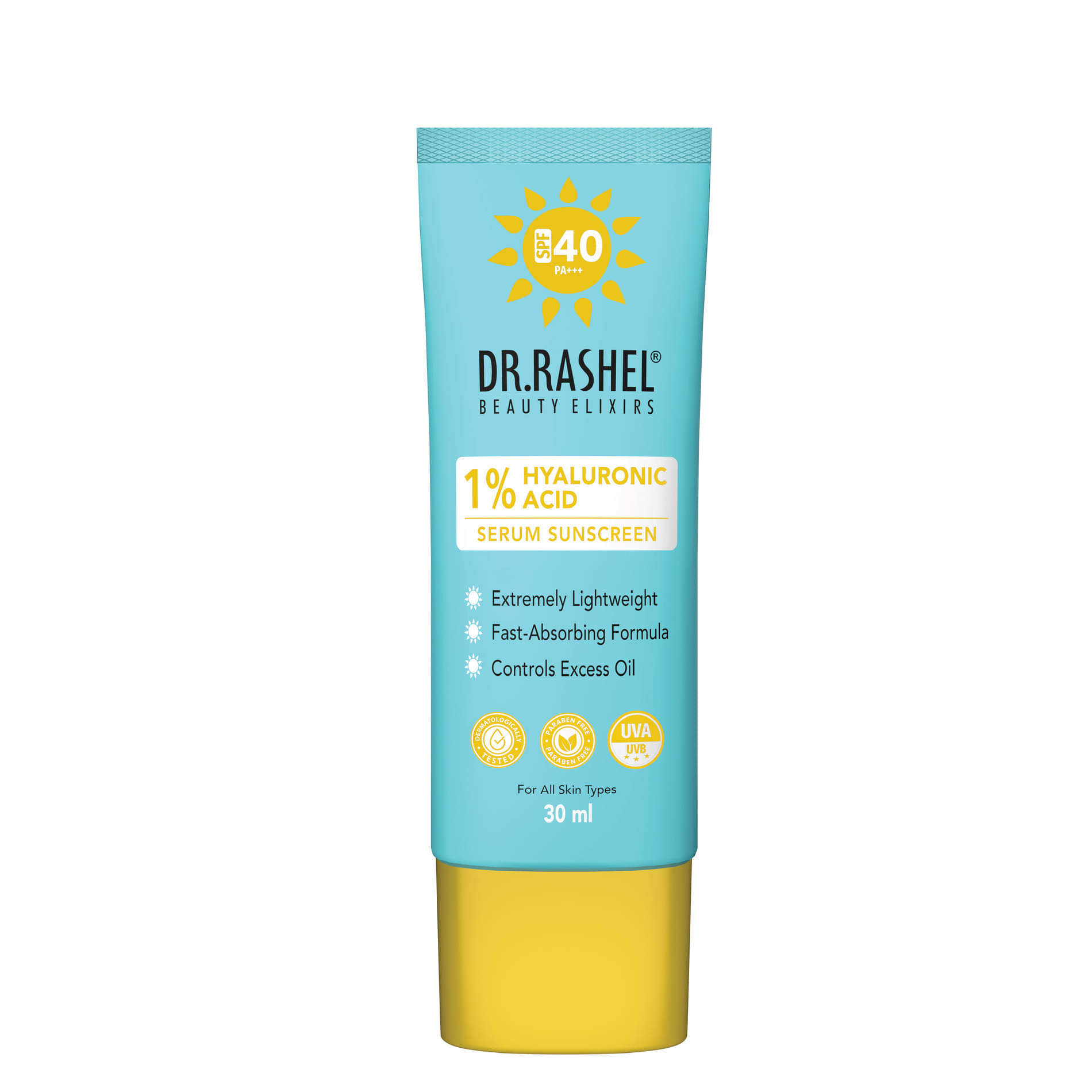 DR.RASHEL 1 Percent Hyaluronic Acid Serum Sunscreen Cream Spf 40 Pa+++ - 30 ml (Pack of 1) DR.RASHEL 1 Percent Hyaluronic Acid Serum Sunscreen Cream Spf 40 Pa+++ - 30 ml (Pack of 1)