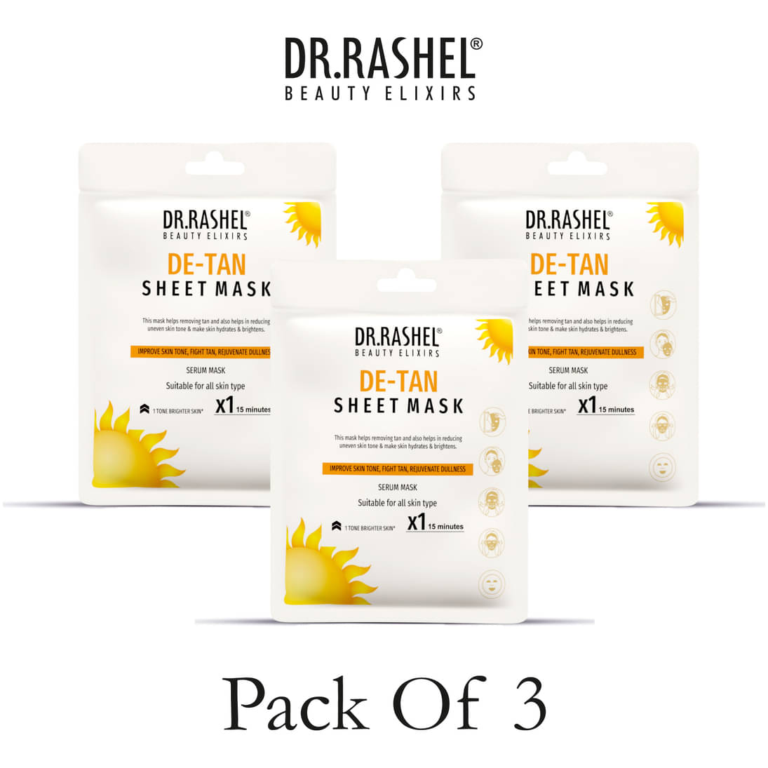     			DR.RASHEL De-Tan Sheet Mask Improves Skin Tone And For All Skin Types (Pack of 3)