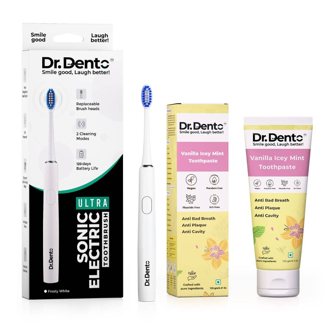 Dr.Dento Vanilla Icey Mint Toothpaste 125 gm with Electric Toothbrush Dr.Dento Vanilla Icey Mint Toothpaste 125 gm with Electric Toothbrush