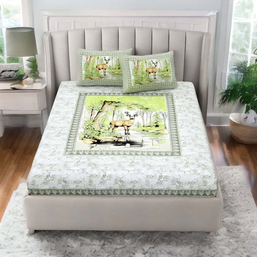     			Dreamsheet Cotton 1 Double Queen Bedsheet with 2 Pillow Covers ( Green )