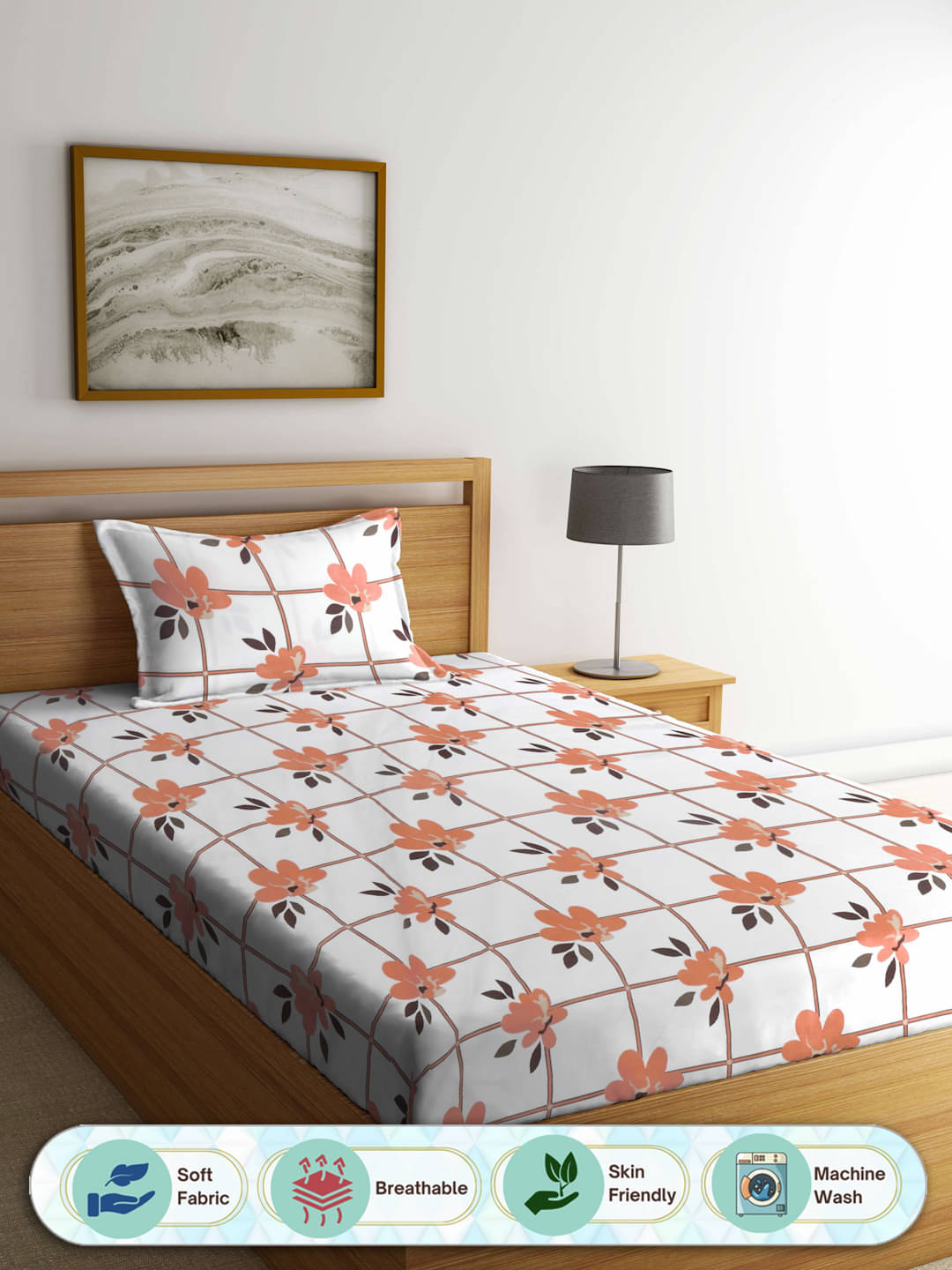FABINALIV Poly Cotton 1 Single Bedsheet with 1 Pillow Cover ( Orange ) FABINALIV Poly Cotton 1 Single Bedsheet with 1 Pillow Cover ( Orange )