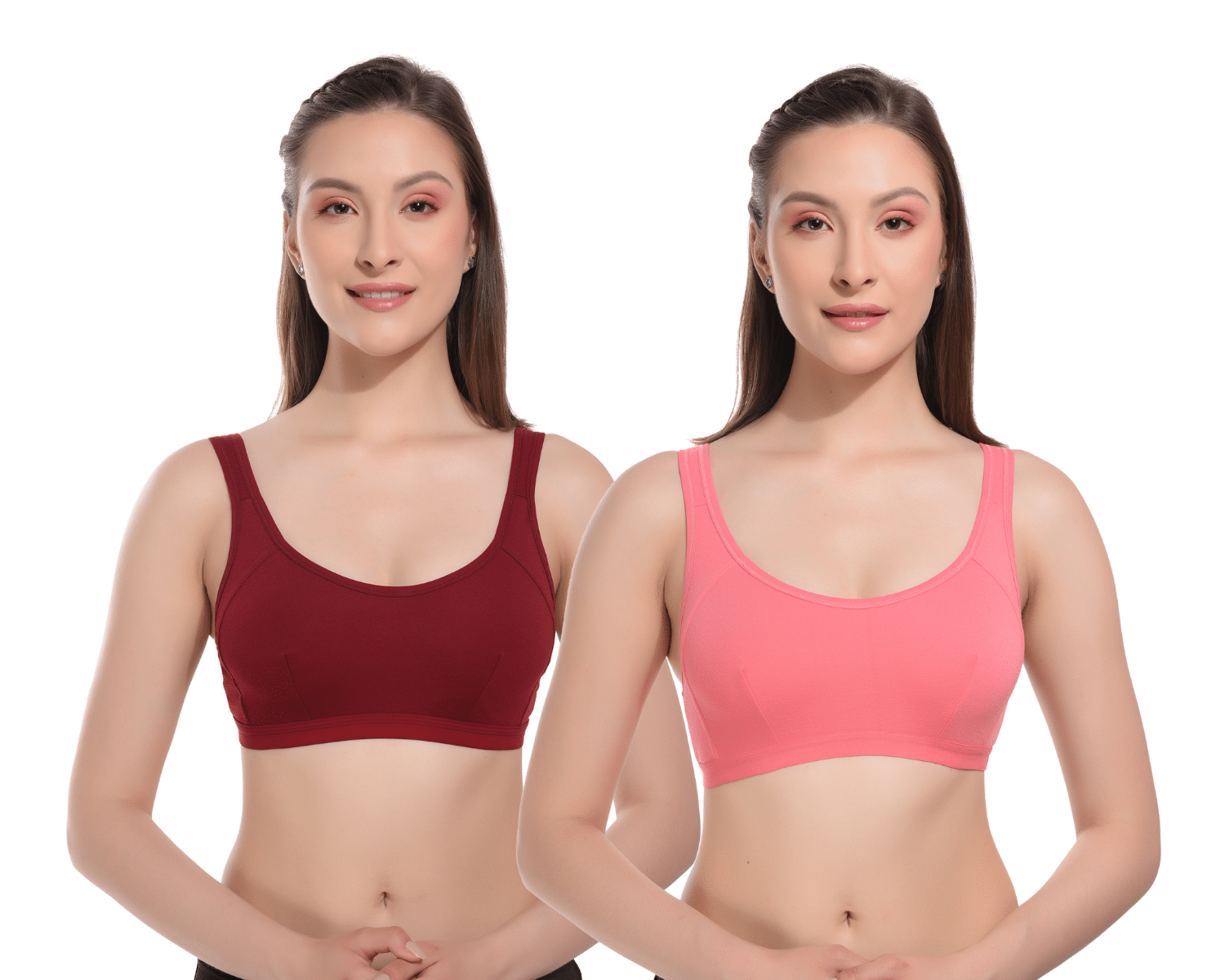     			FAZTER Pack of 2 Lycra Non Padded T-Shirt Bra For Women ( Maroon,Pink )