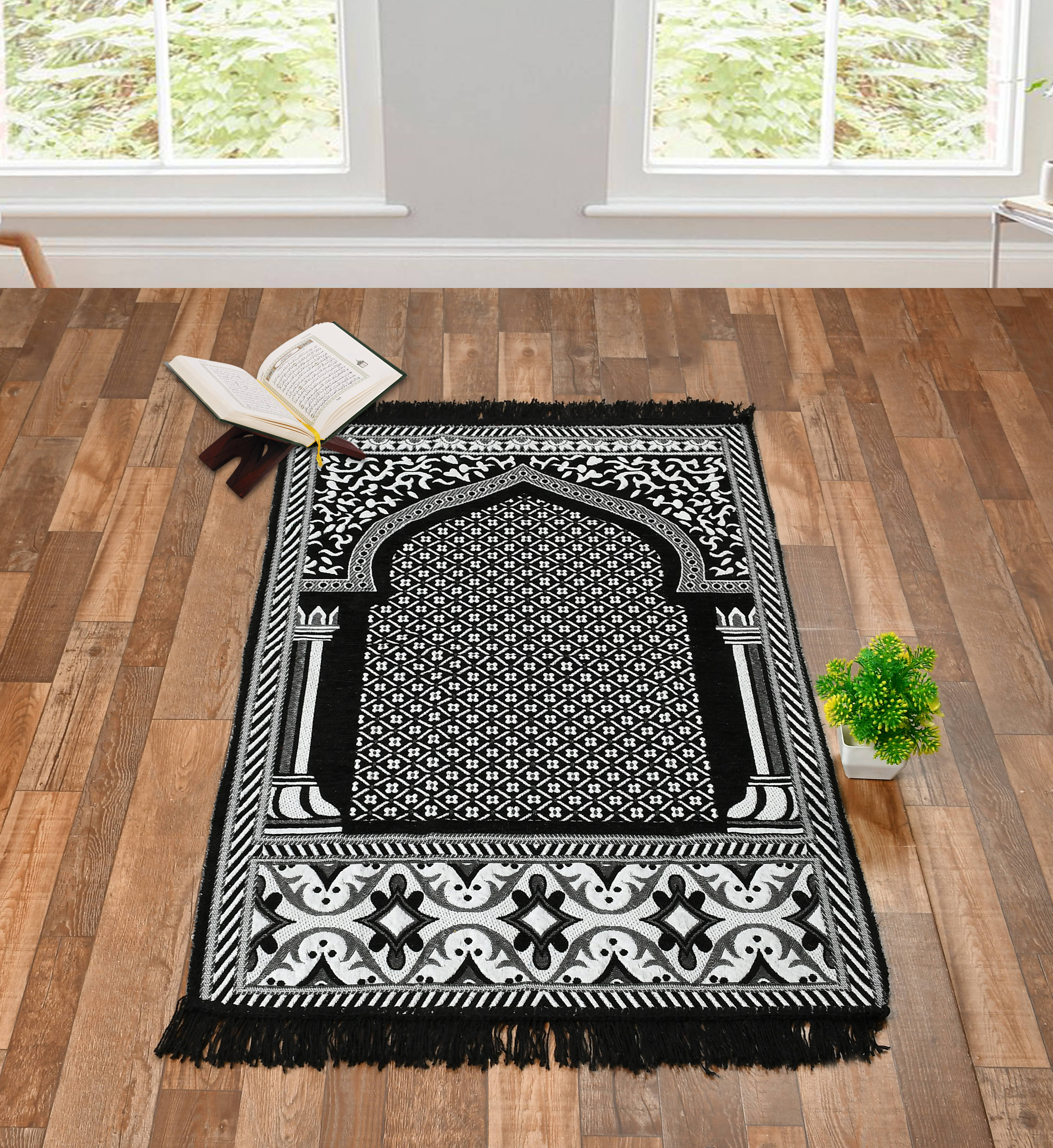 FURNISHING HUT Black Single Regular Cotton Prayer Mat ( 130 X 70 cm ) FURNISHING HUT Black Single Regular Cotton Prayer Mat ( 130 X 70 cm )