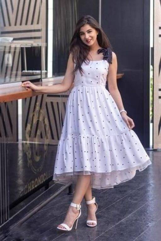     			Fasanger Women's Crepe Printed Fit & Flare Dress ( White )
