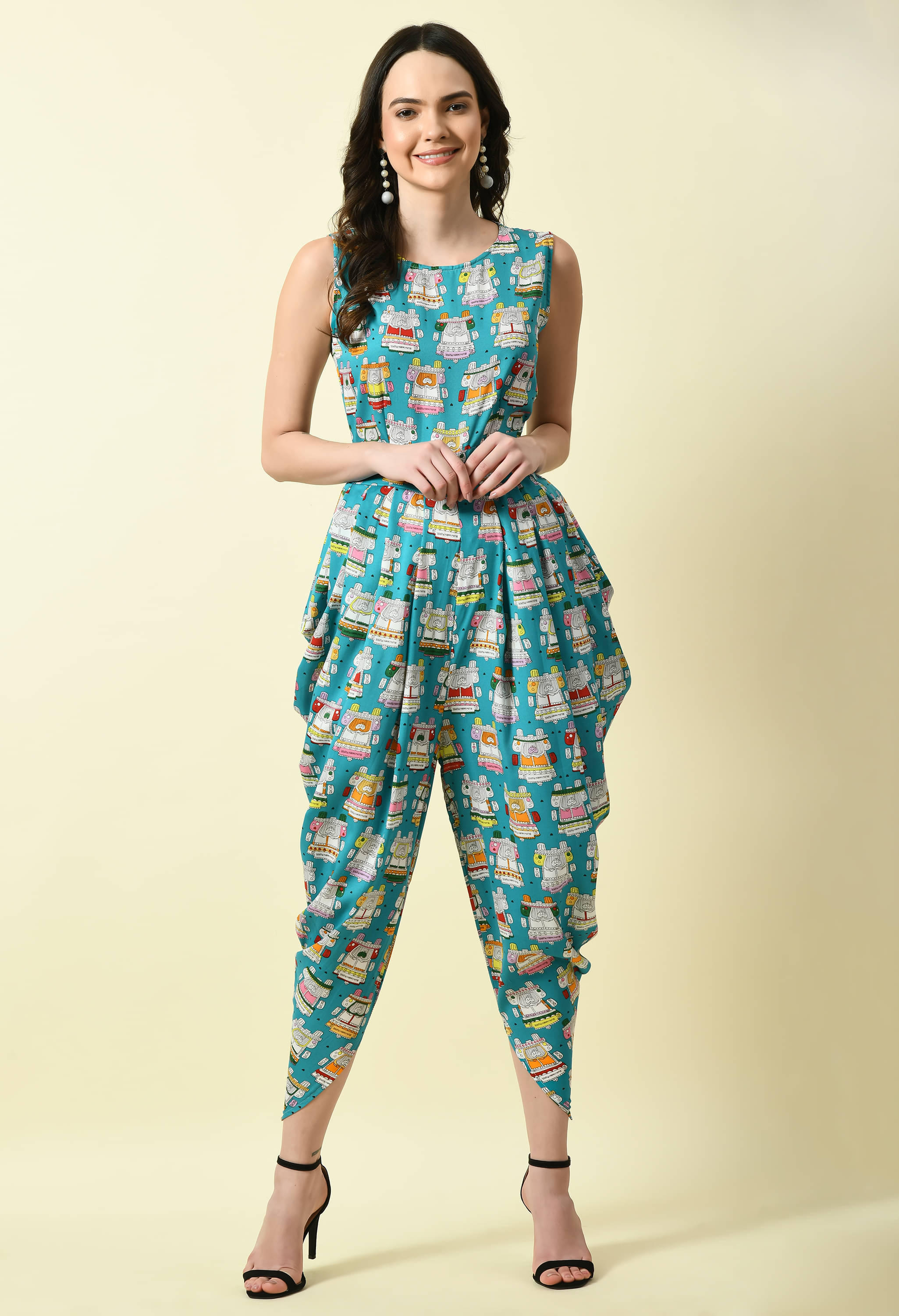     			Fasanger Women's Printed Crepe Jumpsuit ( Blue )